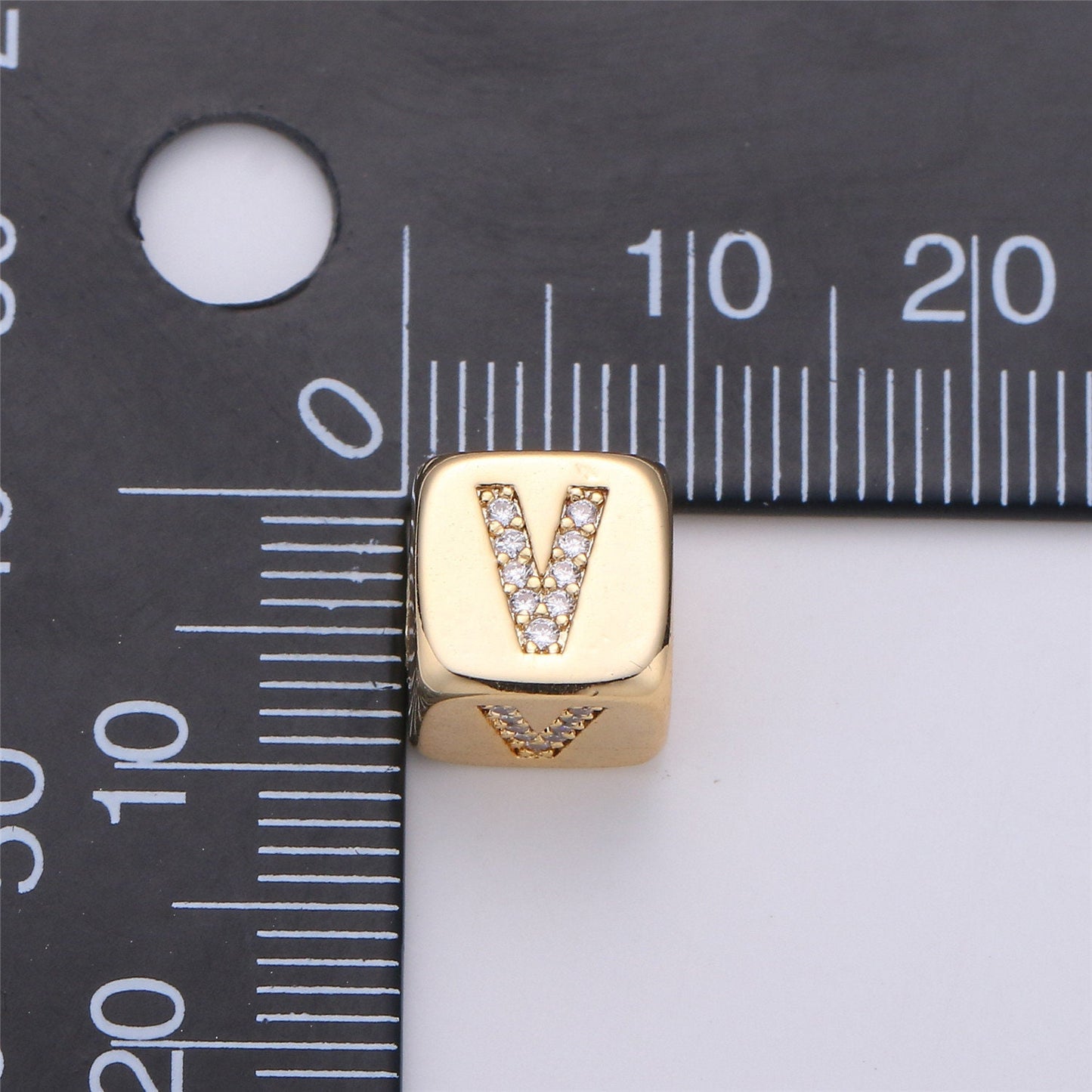 9x9mm Gold Initial Letter Beads, Alphabet Beads, Initial Beads, Alphabet Blocks Micro Pave Initial Block CharmforBracelet Necklace