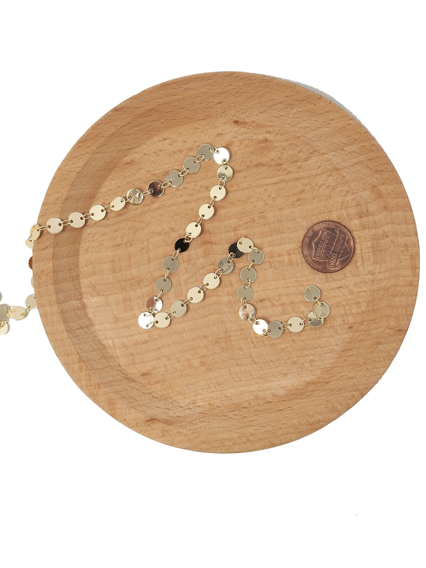 Circle Charm Gold Chain by Yard, Round Disc Charm Chain-, Wholesale bulk Roll Chain for Jewelry Making, Thickness 1mm, Roll- 9