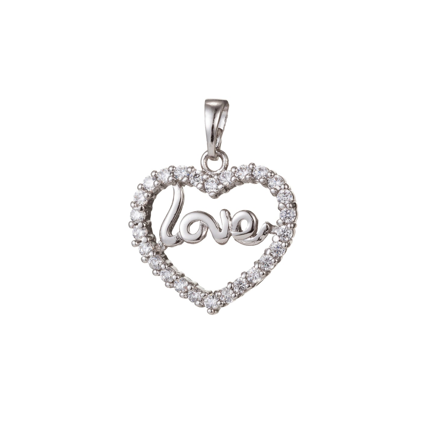 1pc White Gold Micro Pave CZ Heart Pendant Charm, Love Heart Micro Pave CZ Pendant Charm, Pendant, For DIY Jewelry