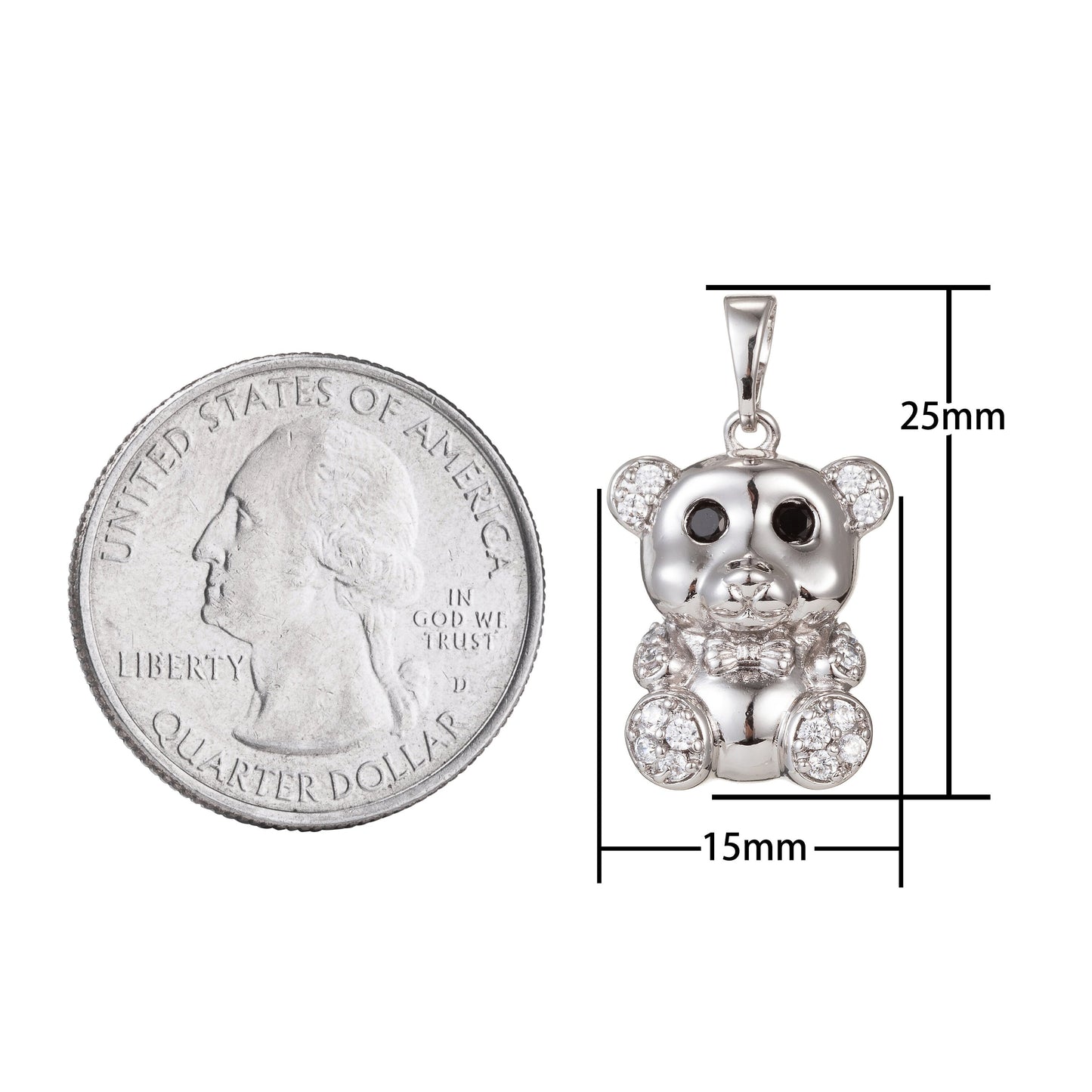 1pc White Gold Micro Pave CZ Cute Bear Pendant Charm, Bear Pendant Charm, White Gold Bear Pendant, For DIY Jewelry