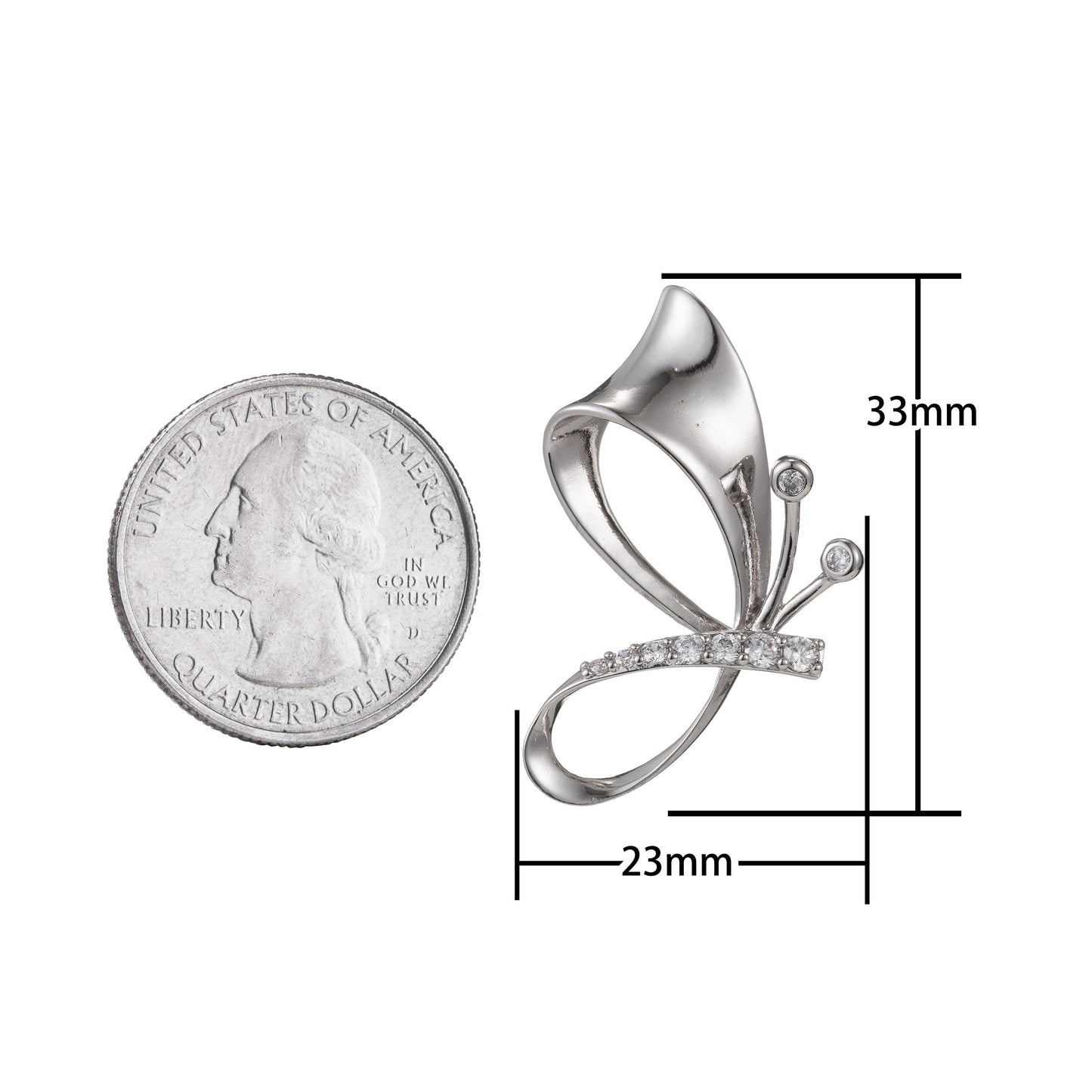 1pc White Gold Micro Pave CZ Butterfly Pendant Charm, Butterfly Pendant Charm, White Butterfly Pendant, For DIY Jewelry