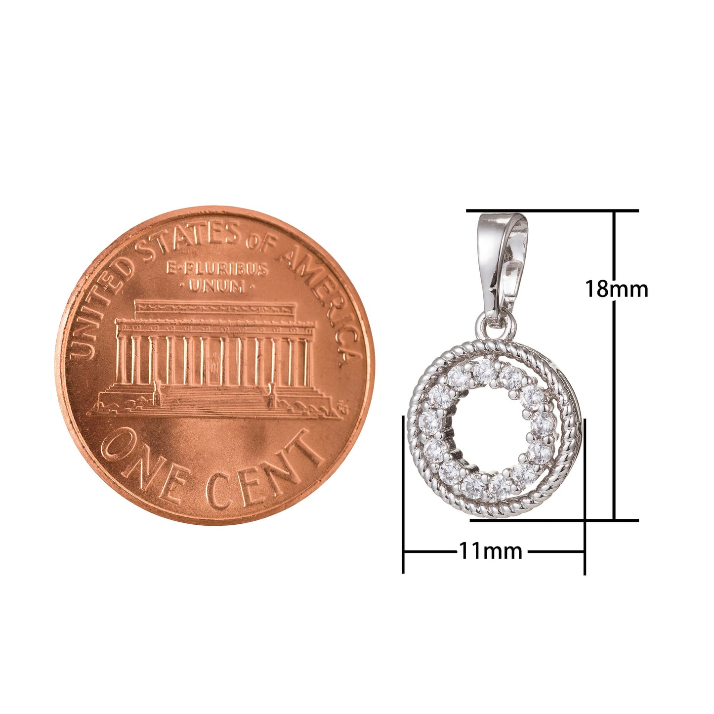 1pc White Gold Micro Pave CZ Circle Pendant Charm, Micro Pave CZ Pendant Charm, White Geometric Pendant, For DIY Jewelry
