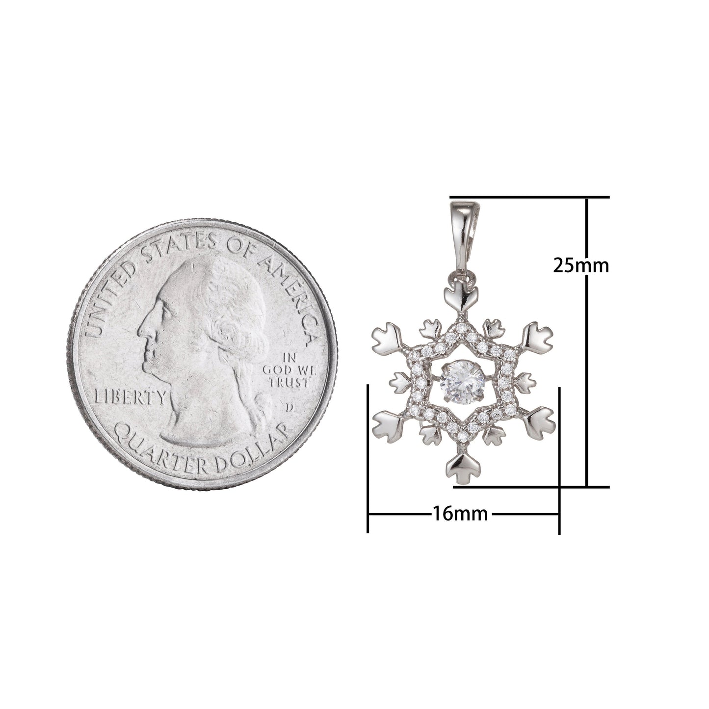 1pc White Gold Micro Pave CZ SnowFlake Pendant Charm, Dual Color SnowFlake Pendant Charm, White Pendant, For DIY Jewelry