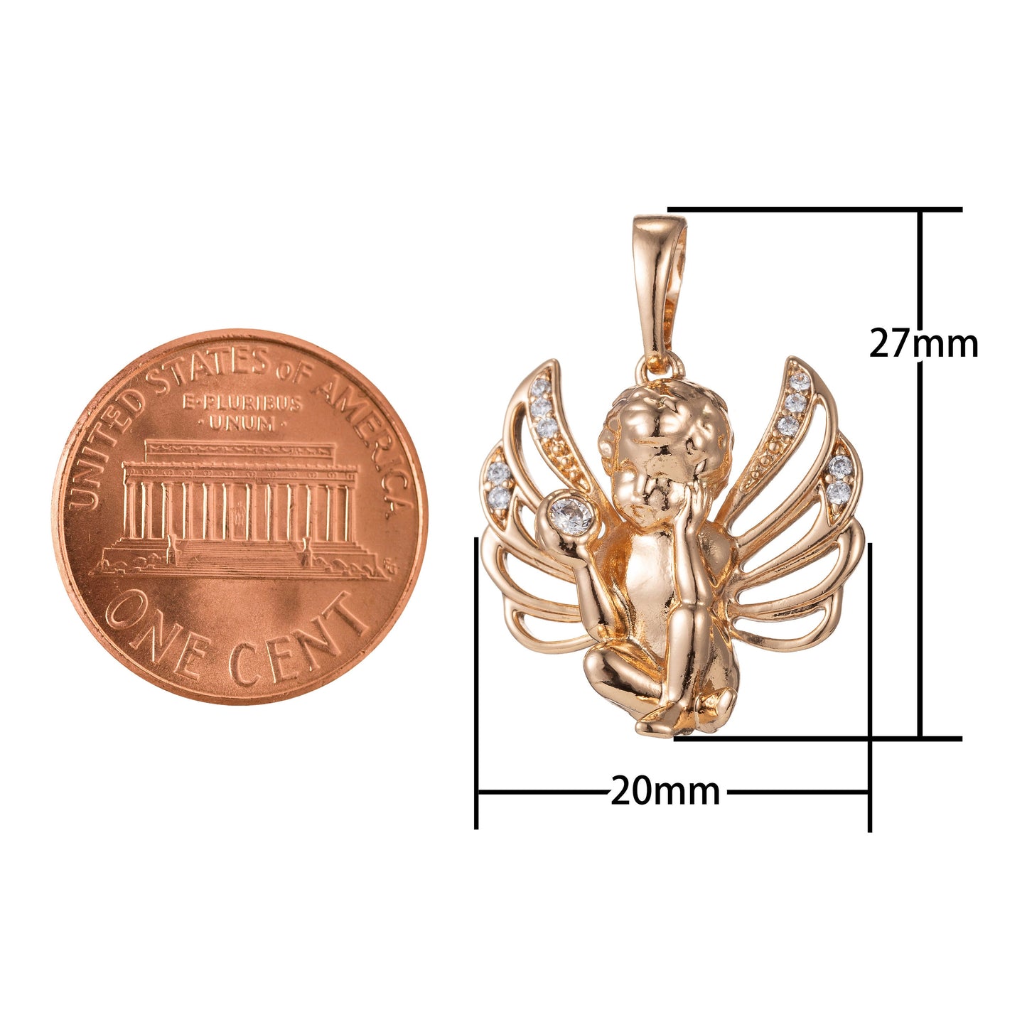 1pc 18k Gold Micro Pave CZ Boy Angel Pendant Charm, Micro Pave CZ Pendant Charm, Angel Pendant, For DIY Jewelry