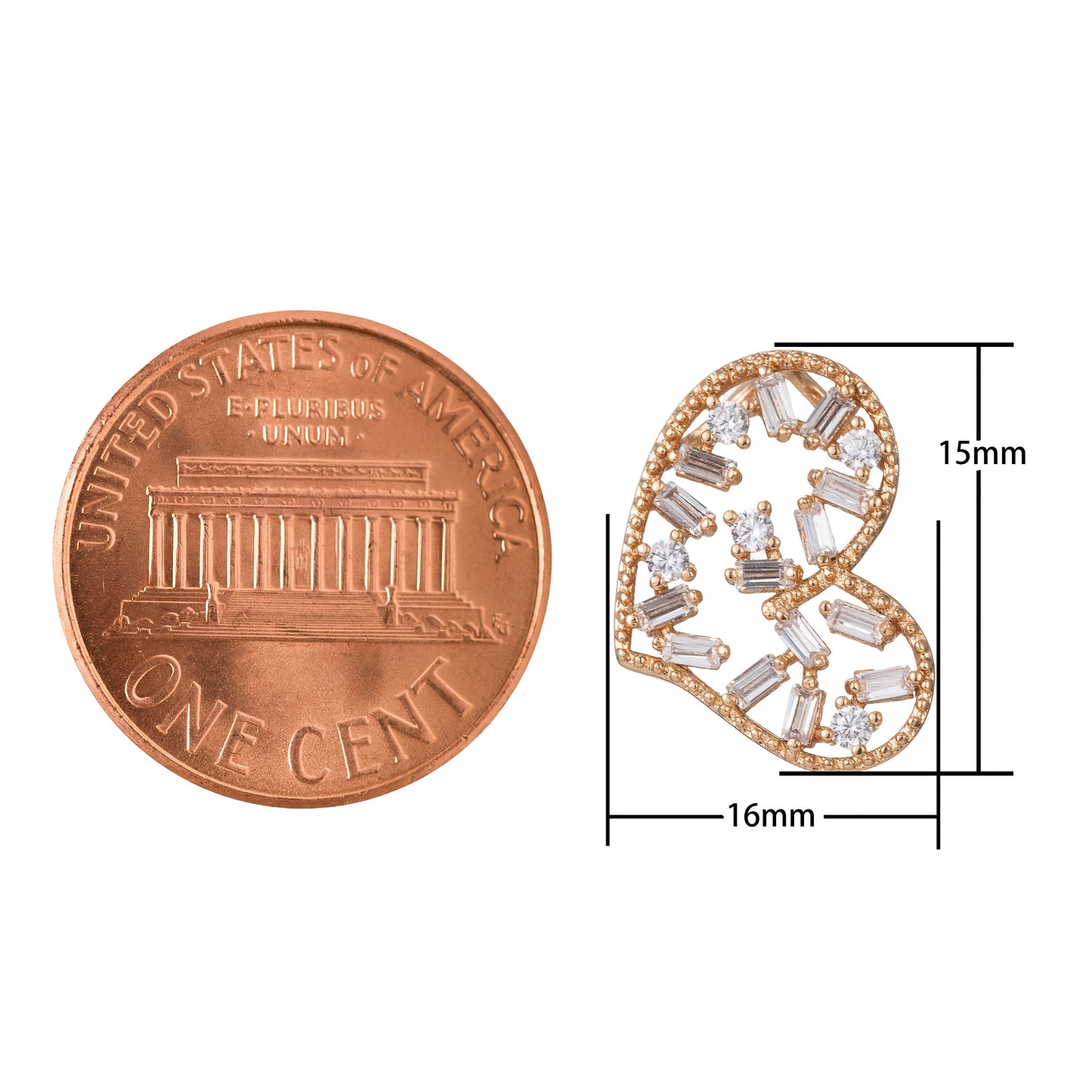 1pc 18k Gold Micro Pave CZ Heart Pendant Charm, Hearts with Micro Pave CZ Pendant Charm, Heart Pendant, For DIY Jewelry