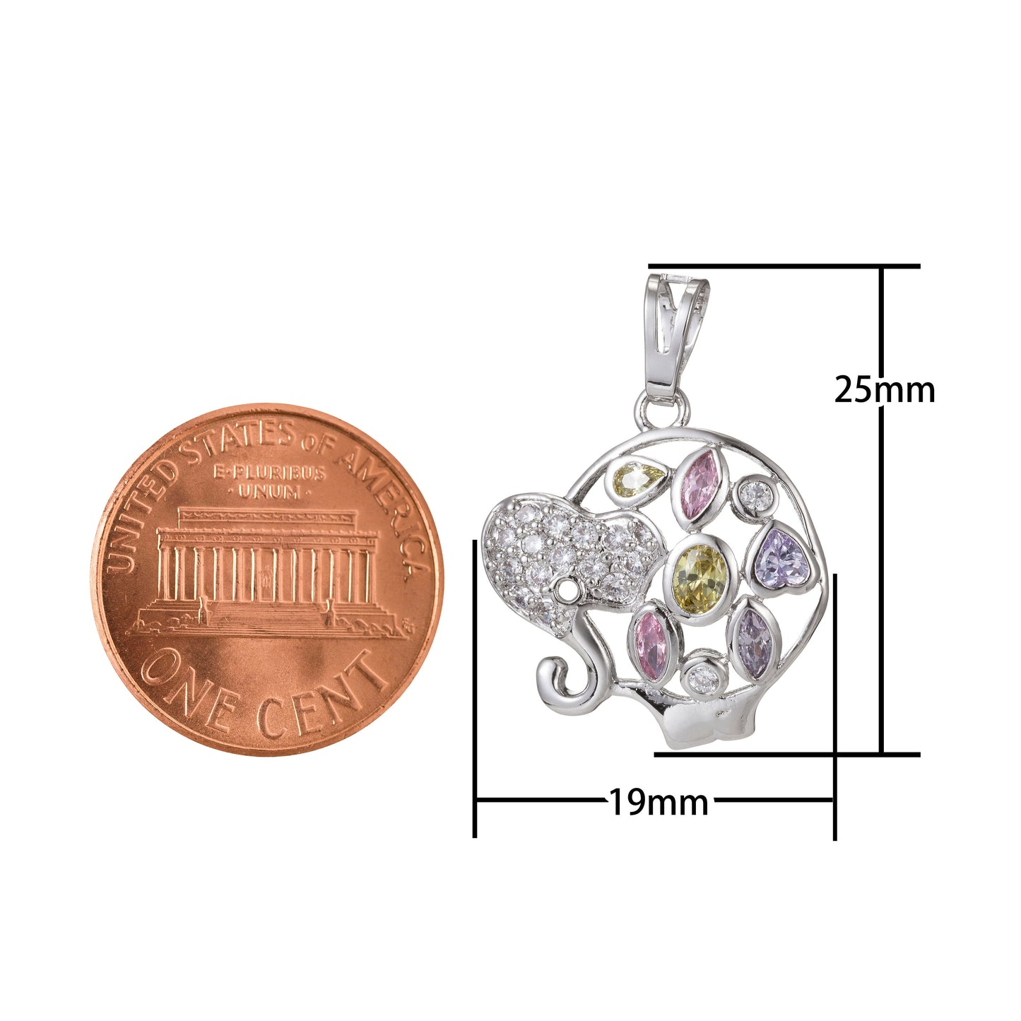 1pc White Gold Micro Pave CZ Elephant Pendant Charm, Elephant Pendant Charm, White Gold Elephant Pendant, For DIY Jewelry, 1396