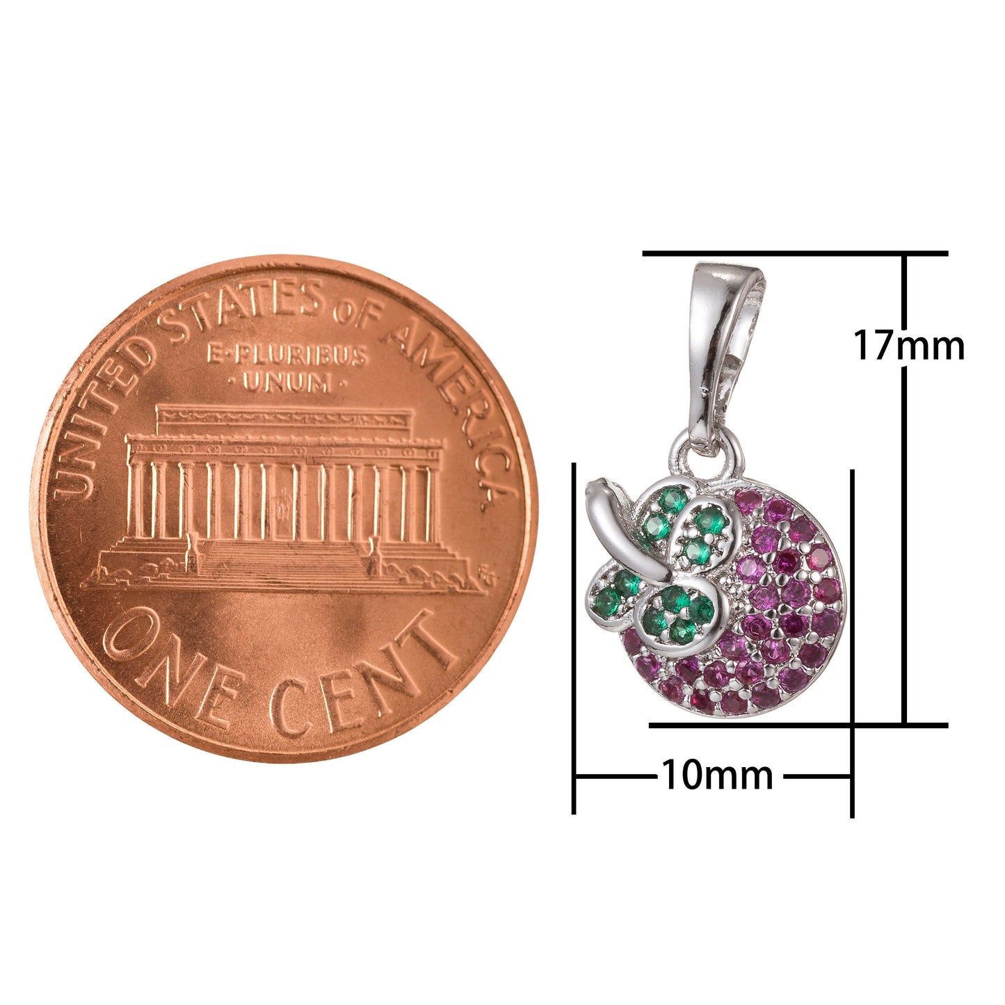 1pc 18k Gold Micro Pave CZ Apple Pendant Charm, Micro Pave CZ Apple Pendant Charm, Fruit Pendant, For DIY Jewelry