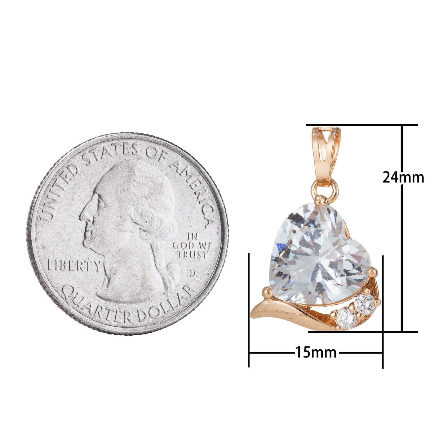 1pc 18k Gold Micro Pave CZ Heart Pendant Charm, Heart with CZ Pendant Charm, Heart Pendant, For DIY Jewelry