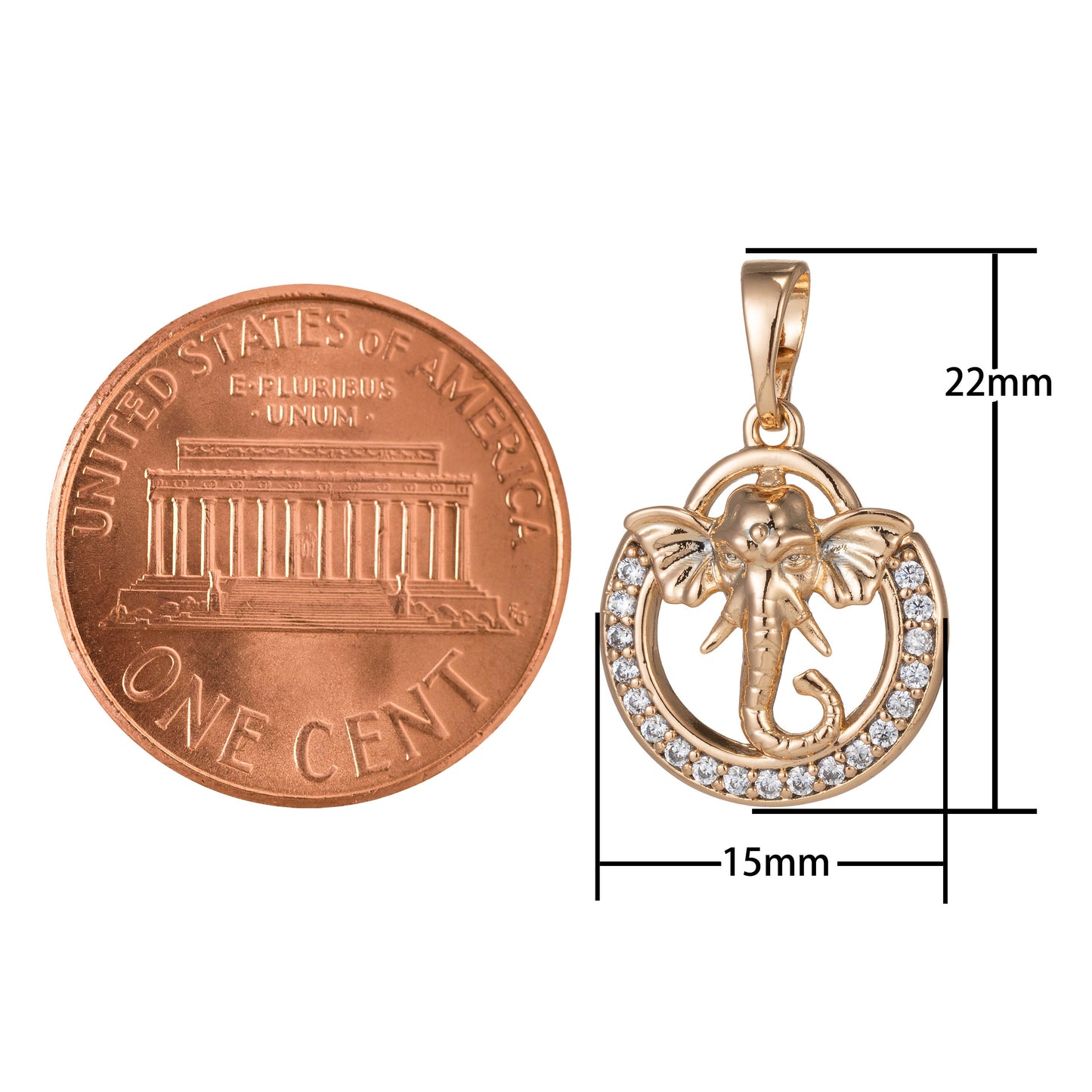 1pc 18k Gold Micro Pave CZ Elephant Pendant Charm, Micro Pave CZ Elephant Pendant Charm, Pendant, For DIY Jewelry, 1475