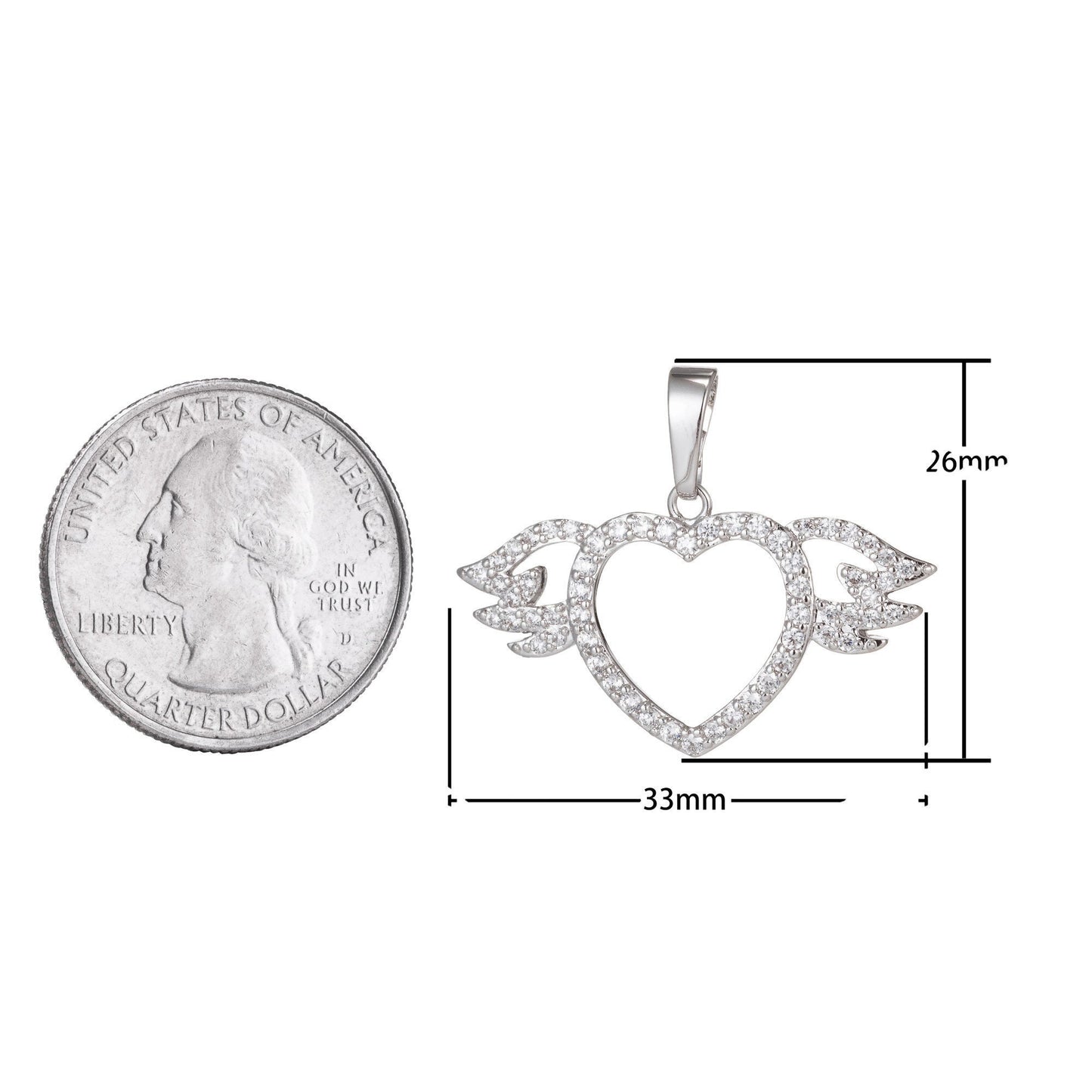 1pc White Gold Micro Pave CZ Angel Wing Pendant Charm, Micro Pave CZ Wing Pendant Charm, White Pendant, For DIY Jewelry