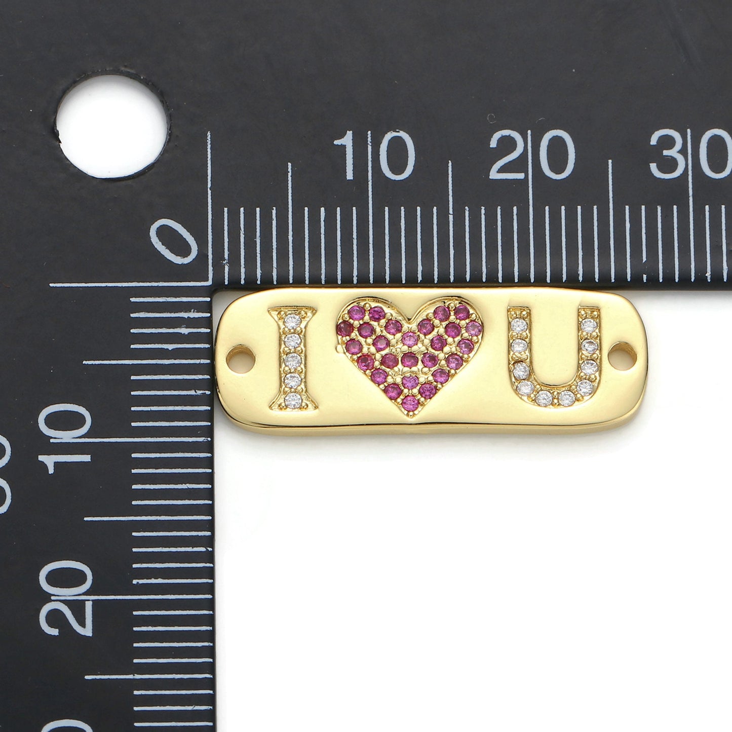 1pc Gold I Love Heart You Micro Pave Connector Charm, Cubic Zirconia Pendant Charm, For DIY Jewelry, Gold Color, F-374