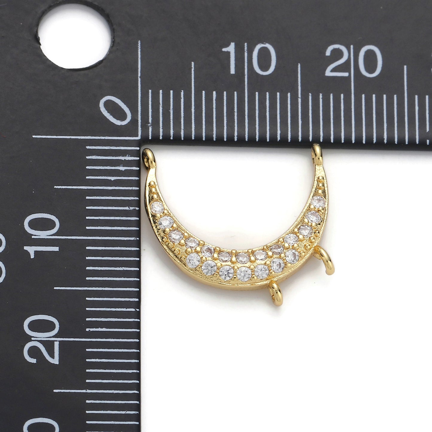 1pc Gold Moon Micro Pave Connector Charm, Cubic Zirconia Moon Pendant Charm, For DIY Jewelry, Gold Color