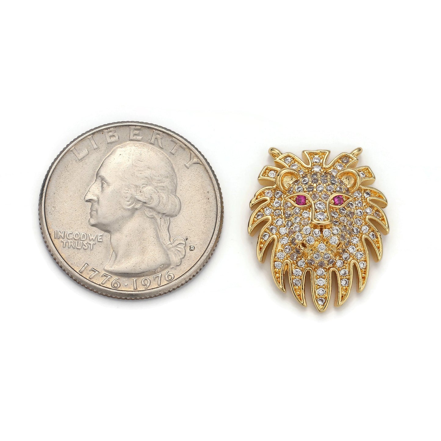 1pc Gold Pride Lion Head Micro Pave Connector Charm, Cubic Zirconia Pendant Charm, For DIY Jewelry, Gold Color