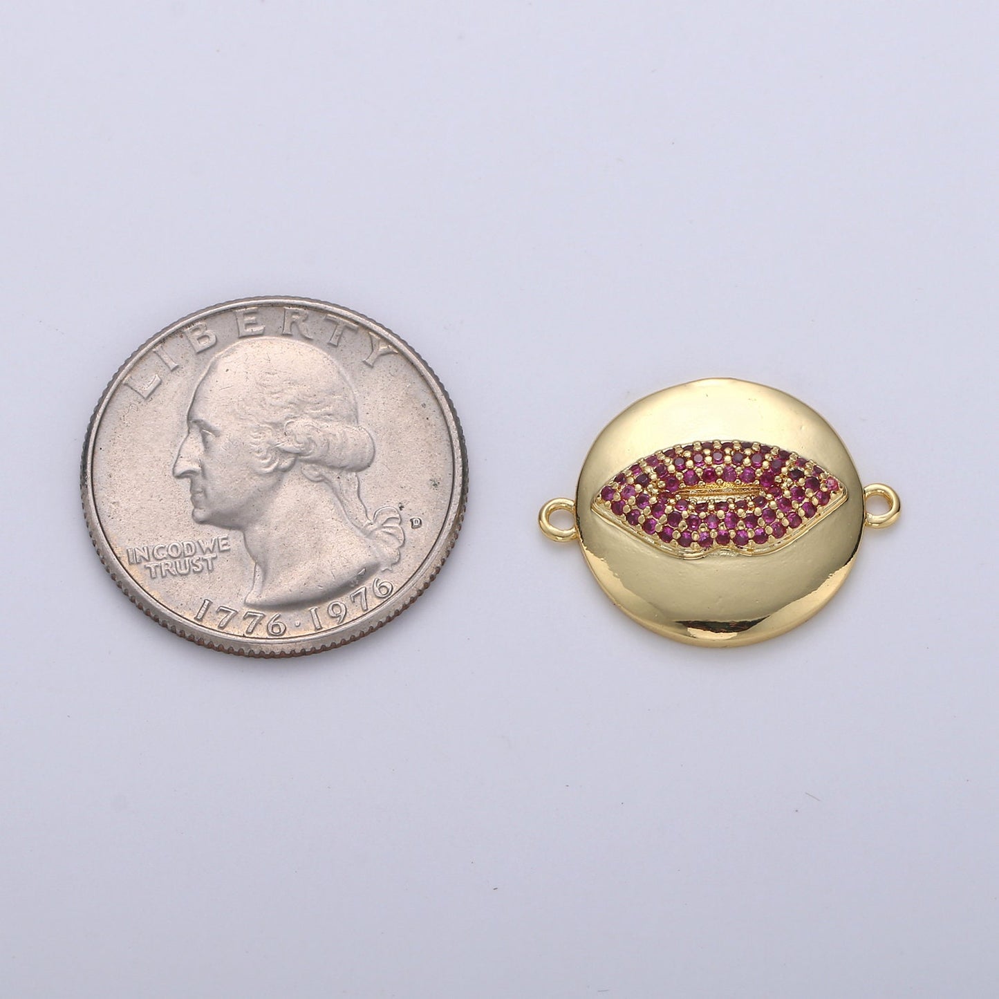 1pc Gold Lips Kiss Micro Pave Connector Charm, Cubic Zirconia Pendant Charm, For DIY Jewelry, Gold Color