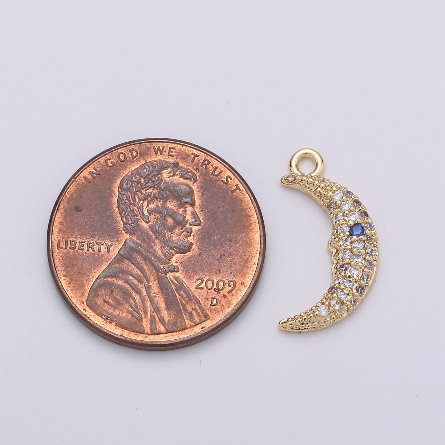 Celestial Cubic Crescent Moon Charm Gold Charm Pendant, Gold CZ Charm Pendant, Cubic Zirconia Dainty Moon Necklace Charm, D-400