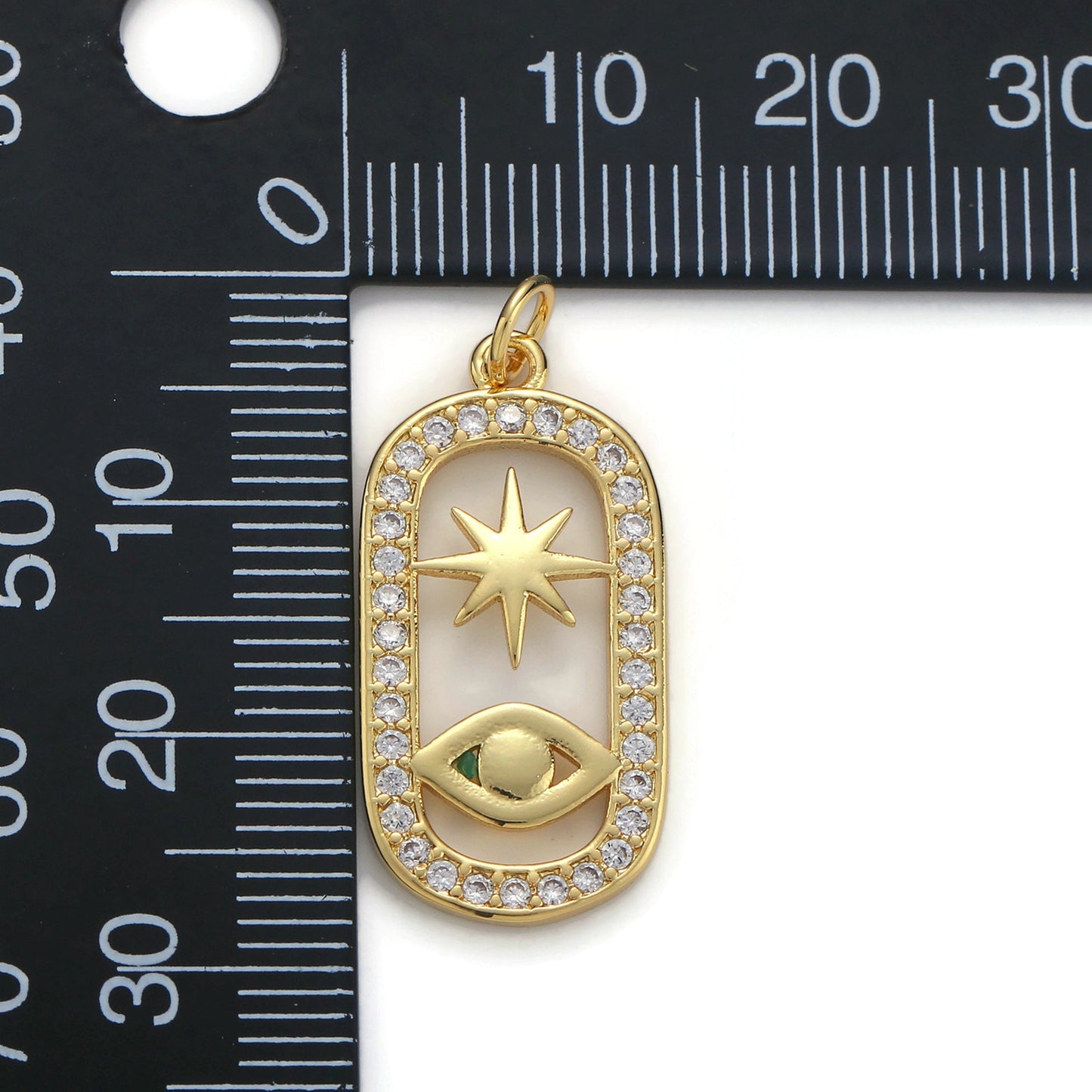 1pc 24k Gold Micro Pave CZ Evil Eye Pendant Charm, Evil Eye Star Micro Pave CZ Pendant Charm, For DIY Jewelry chgf-1190