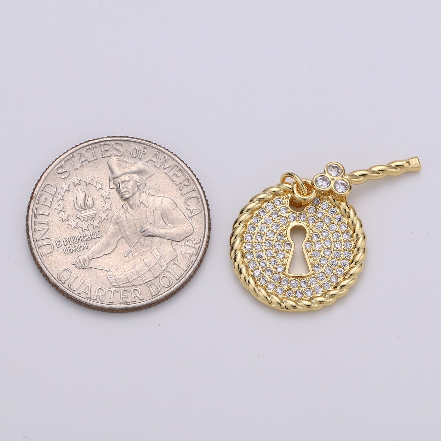 1pc 24k Gold Micro Pave CZ Heart Key Pendant Charm, Micro Pave CZ Key Pendant Charm, Lock Pendant, For DIY Jewelry