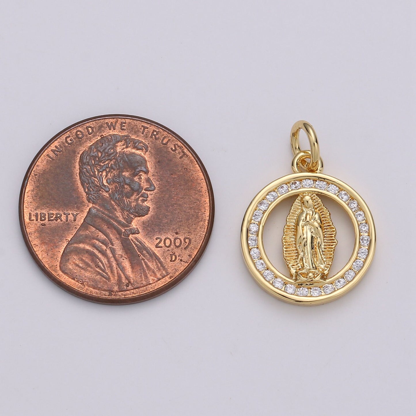 24k Gold CZ Virgin Mary Pendant, Lady Guadalupe Cubic Zirconia Charm, Mother of God Medallion, Rosary Charm for Necklace