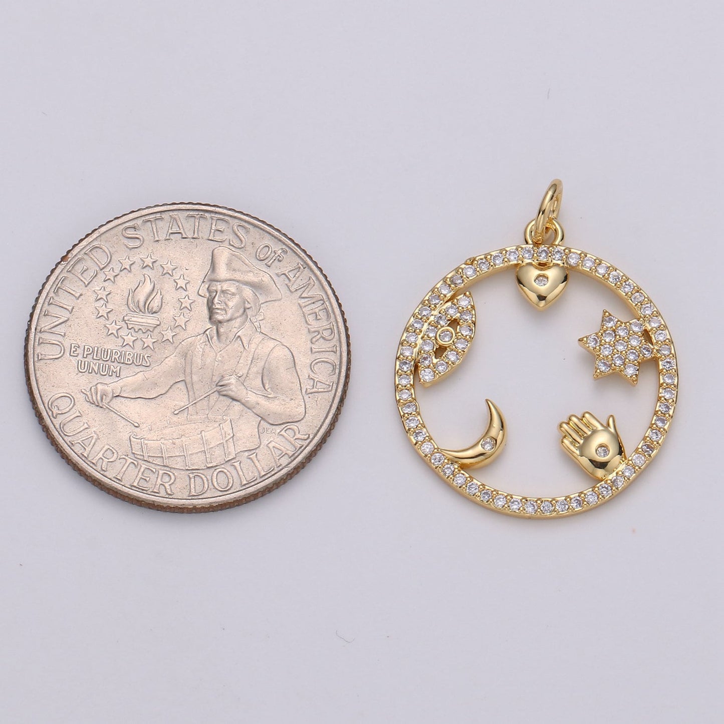 Micro Pave Medallion lucky Charm ,Gold medallion, Cubic ucky charm,Medallion pendant,Heart, Moon, Star luck, Evil eye Cz medallion Charm