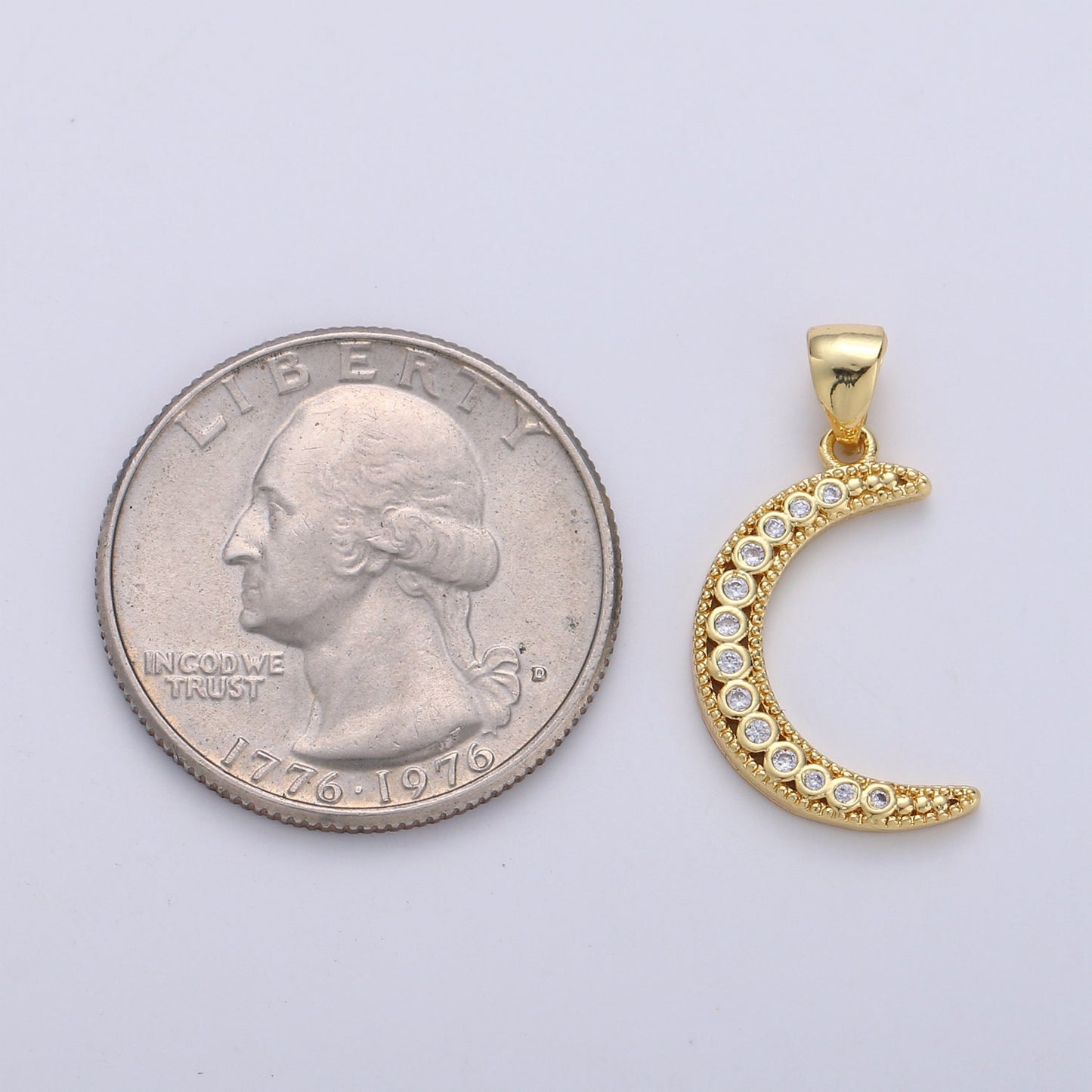 1pc 24k Gold Micro Pave Moon Charm, Cubic Zirconia Crescent Moon Pendant Charm, Charm, For DIY Jewelry