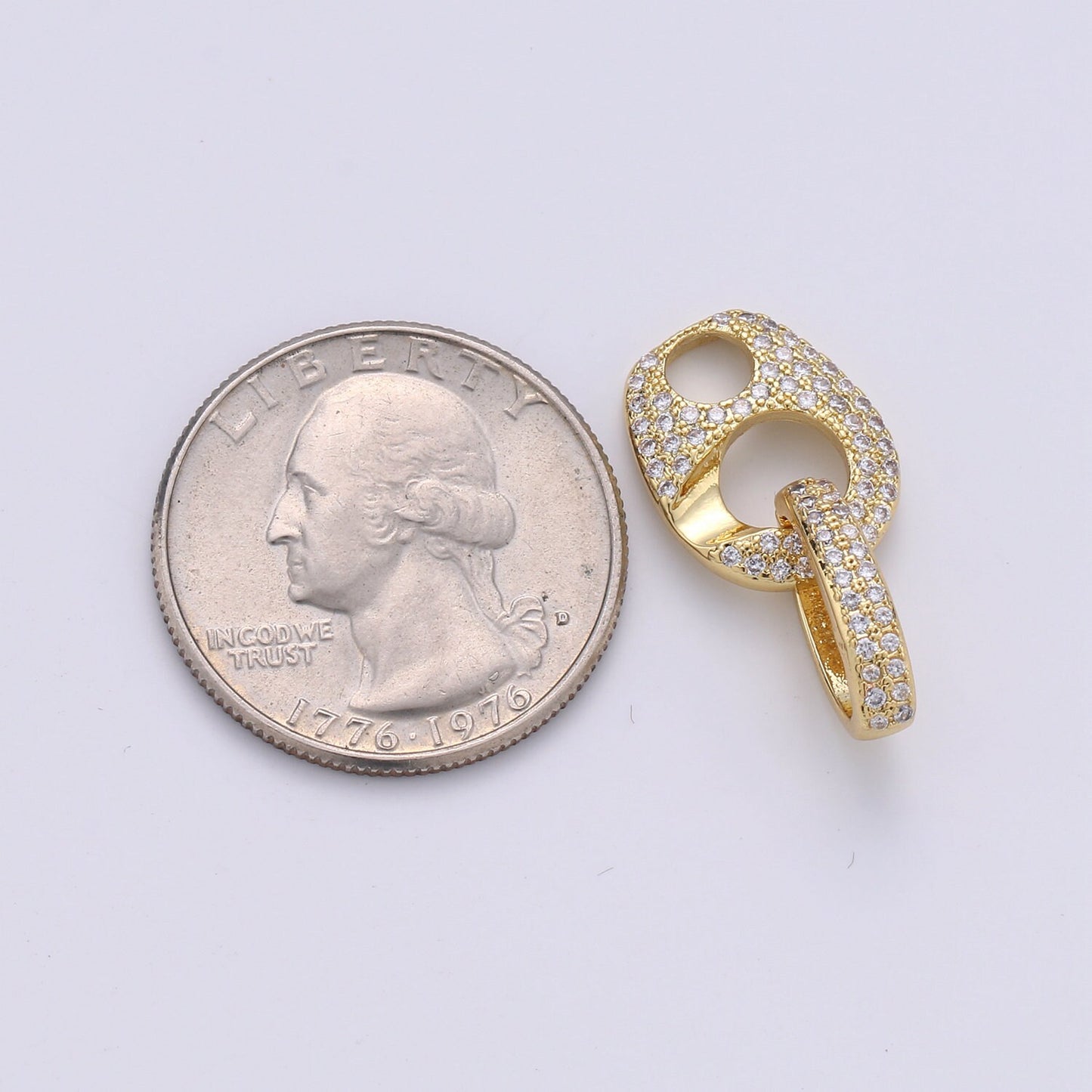 Dainty Mariner Anchor Link Charm Necklace, Yellow Gold Mariner Link Pendant, 24K Yellow Gold Charm Micro Pave Mariner Anchor Charm