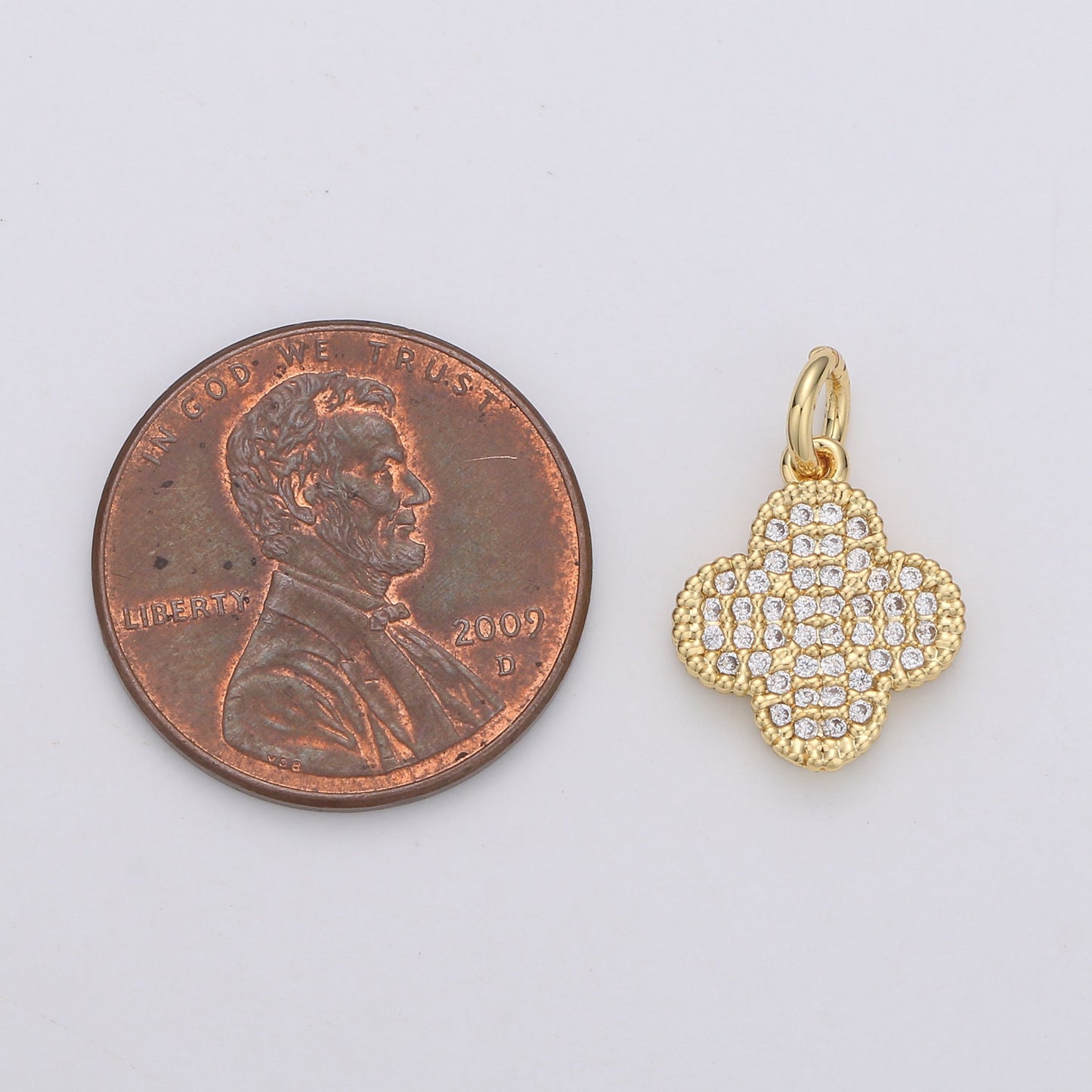 24k Gold Four Leaf Clover Charm Pendant, Gold Clover Charms, Good Luck Charm, Lucky Charm Necklace, Micro Pave CZ Cubic Clover Charm 1144