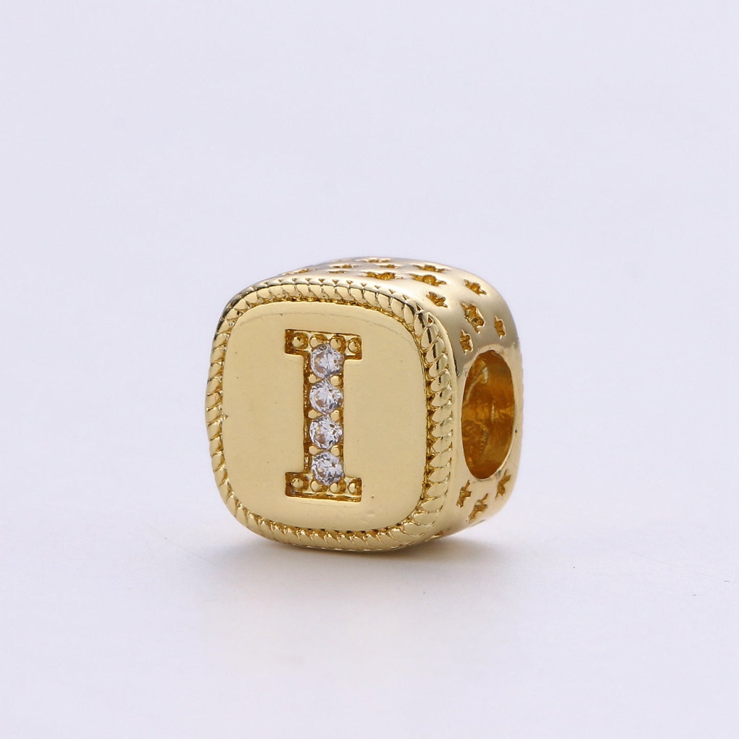 Double Sided Gold Initial Letter Beads, 9x9mm Alphabet Beads, Alphabet Blocks Micro Pave Cursive Letter Charm for Bracelet Necklace Supply03