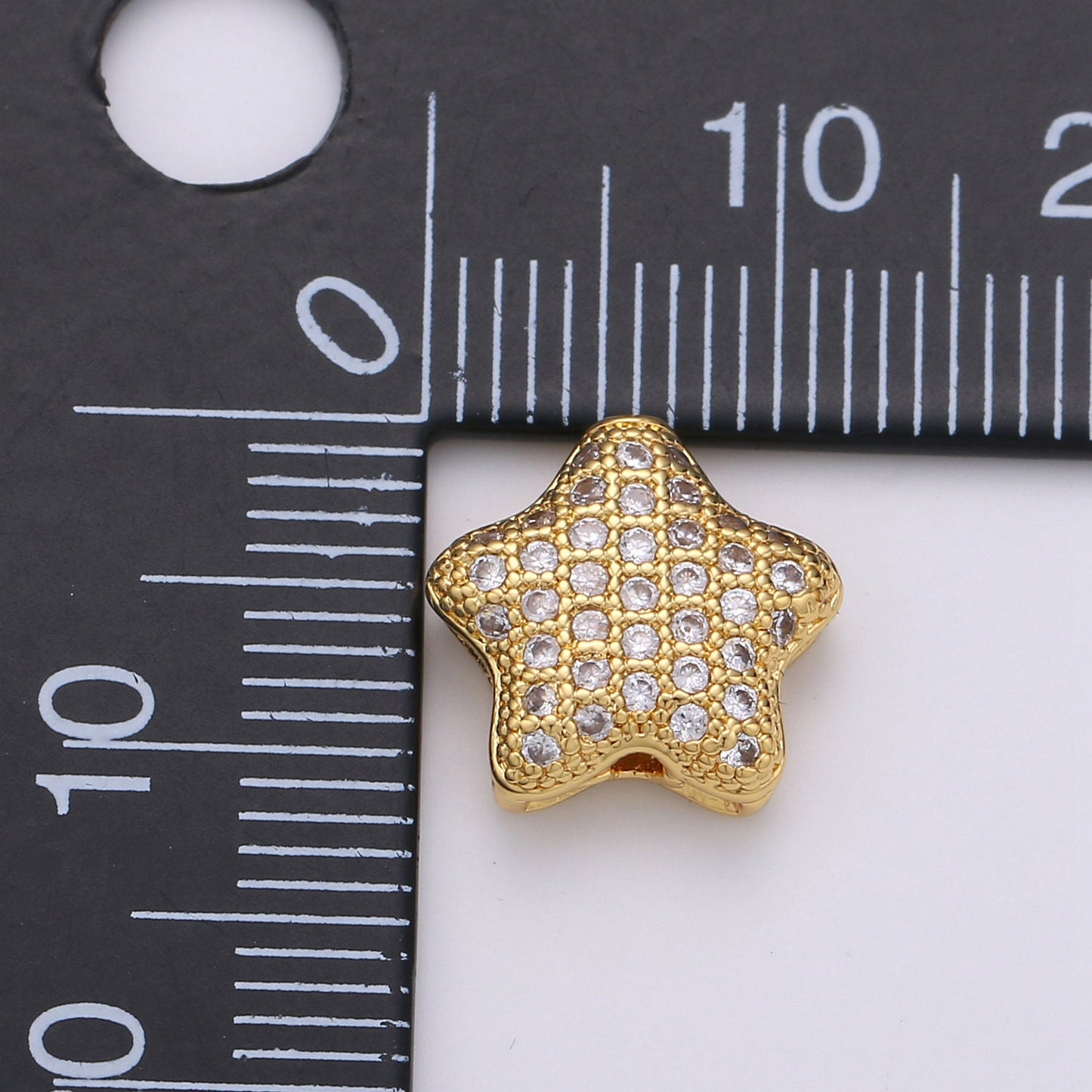 Micro Pave Star Beads - 12mm Small Beautiful Bright 3D Rounded Puffy Gold Star Beads for Bracelet | B-304, B-305