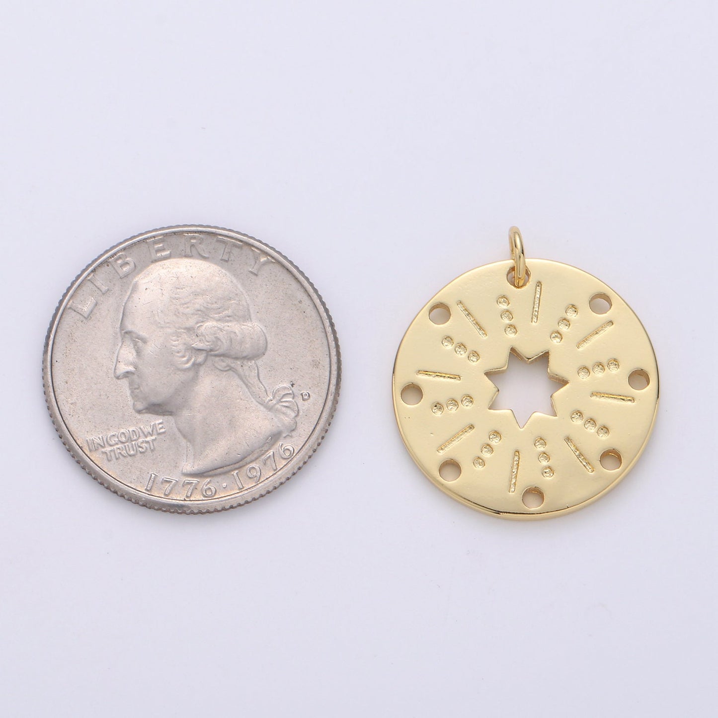 24k Gold Datiny Gold Star charm, Disc charm Bohemian charms, Celestial Jewelry DIY bracelet charm Necklace Charm ch1565