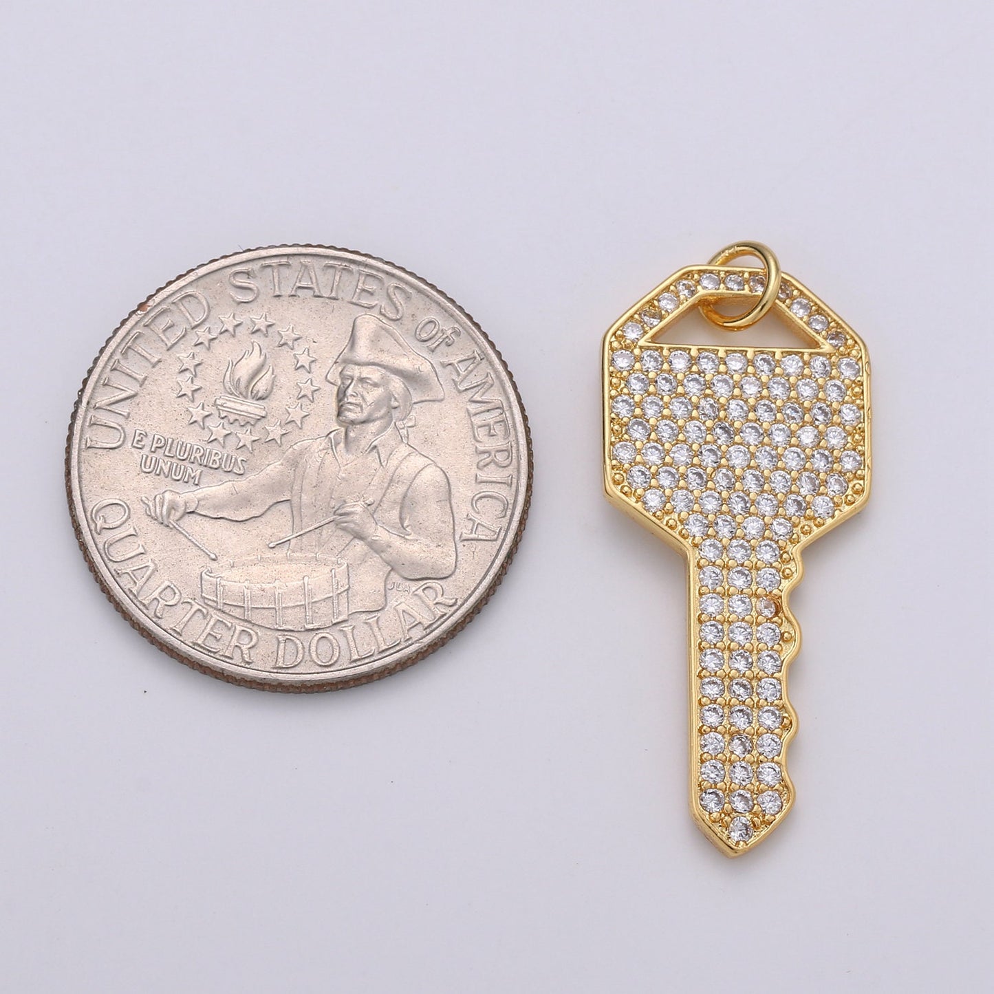 Gold Key CZ Micro Pave Charm Pendant, Key Charm, Key Pendant, Key Necklace, Charm Bracelet, Cubic Zirconia, Charm, 34x15mm, CHGF-1368