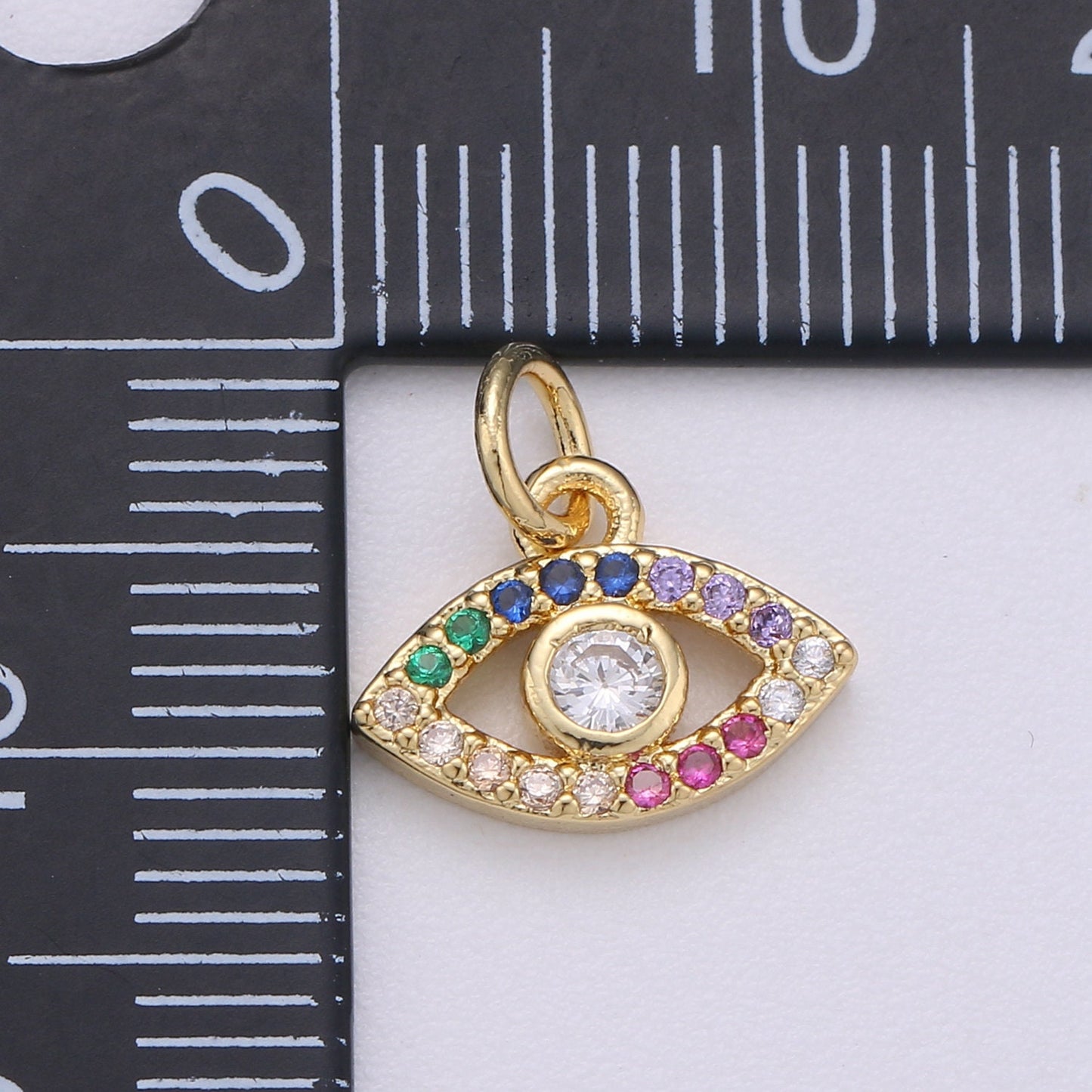 1pc Gold Evil Eye, Micro Pave Evil Eye Charm, Rainbow Cubic Charms, CZ Gold Evil Eye Charm, Dainty Minimalist Jewelry Supply Chgf 615
