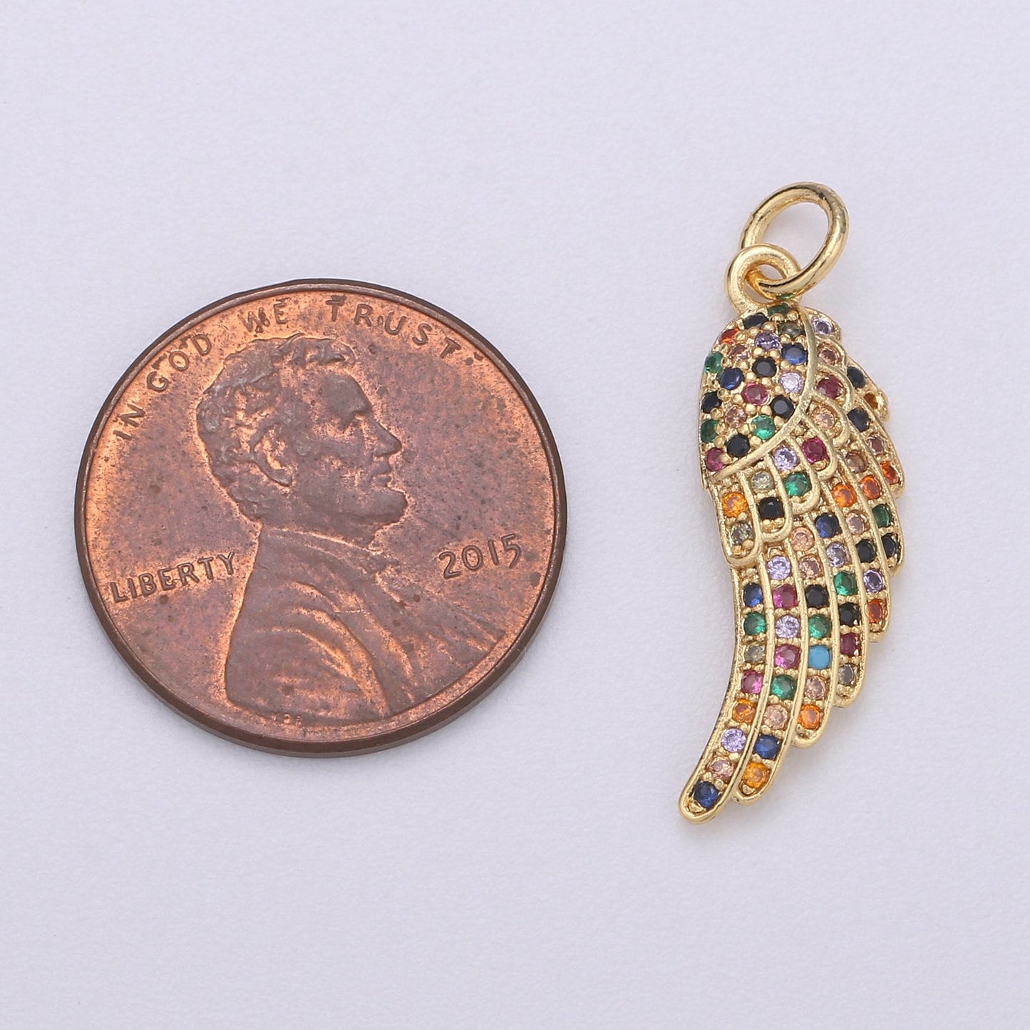 14k Gold Wing Charm Micro Pave Angel Charm, Rainbow Cubic Charms, CZ Gold Colorful Charm, Dainty Minimalist Jewelry Supply
