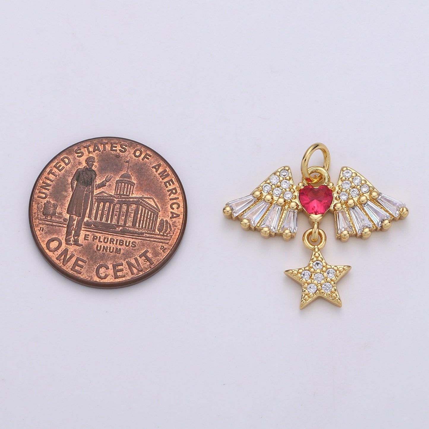 24k Gold Cubic Angel wing heart charms Gold Star Charm Celestial Jewelry Making Supply