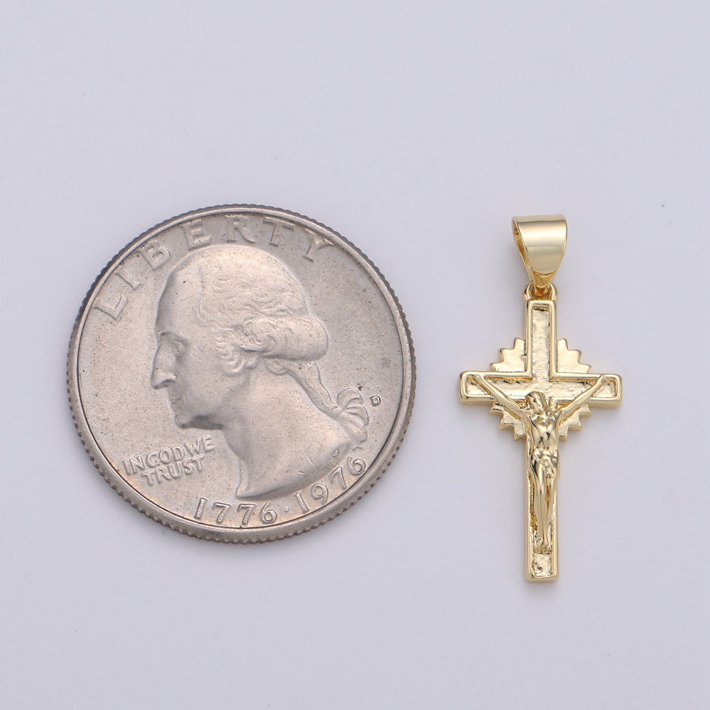 Gold Cross Pendant, crucifix cross charm Jesus Pendant Religious Necklace Pendant, 14k Gold Religious Jewelry Making, i-913