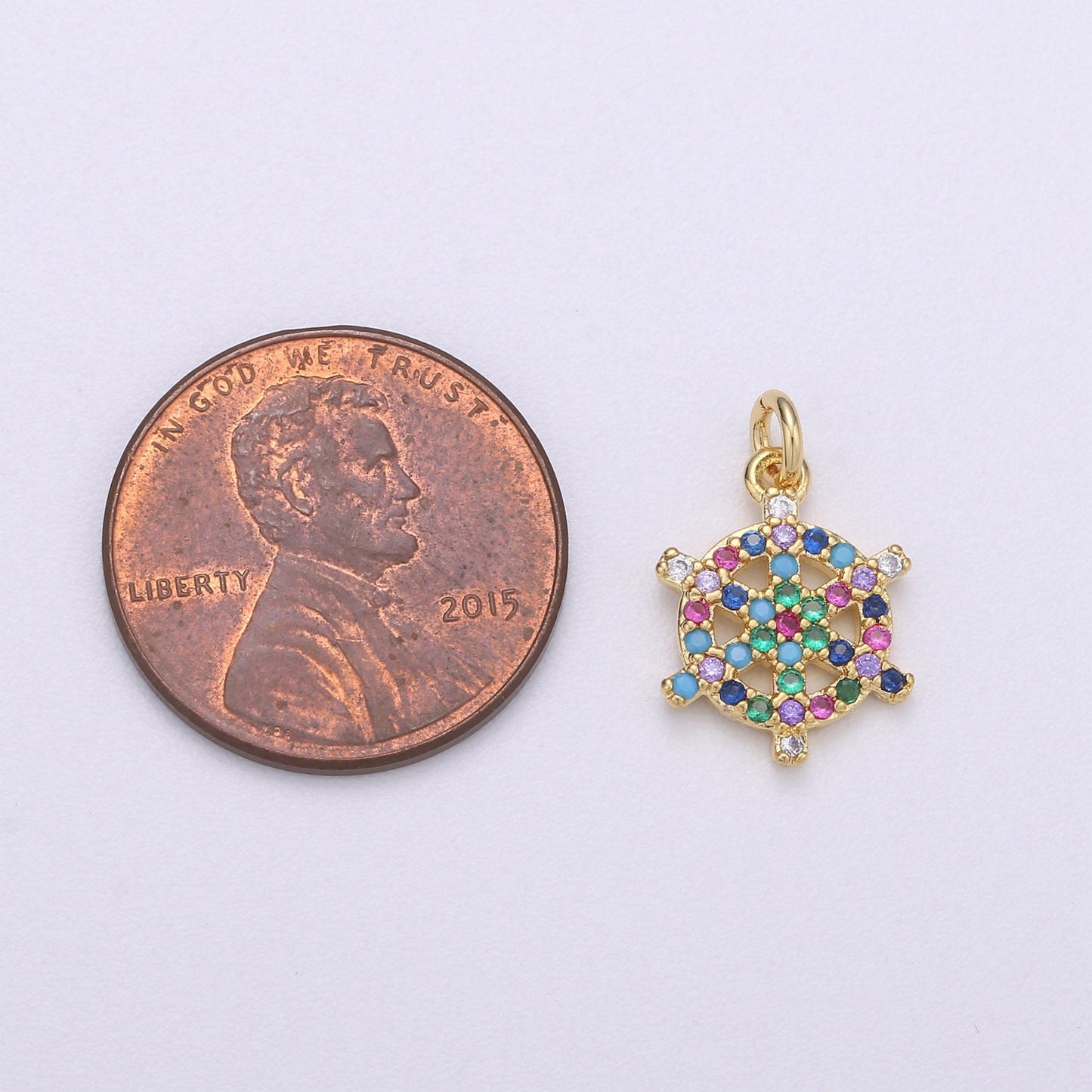 14k Gold Nautical Charm Micro Pave Sailor Charm, Rainbow Cubic Charms, CZ Gold Colorful Charm, Dainty Minimalist Jewelry Supply