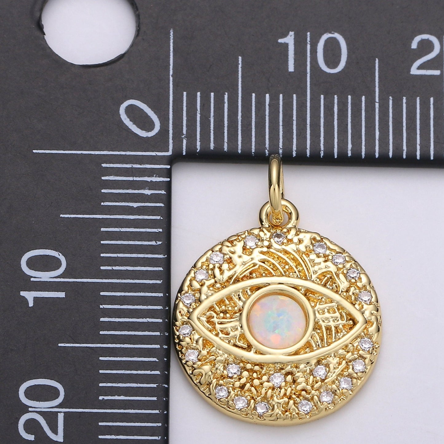 1Pcs Micro Pave Gold Evil Eye White or Blue Opal Charm 24K Round Disc Charm for Necklace Earring Bracelet Component, chgf-706
