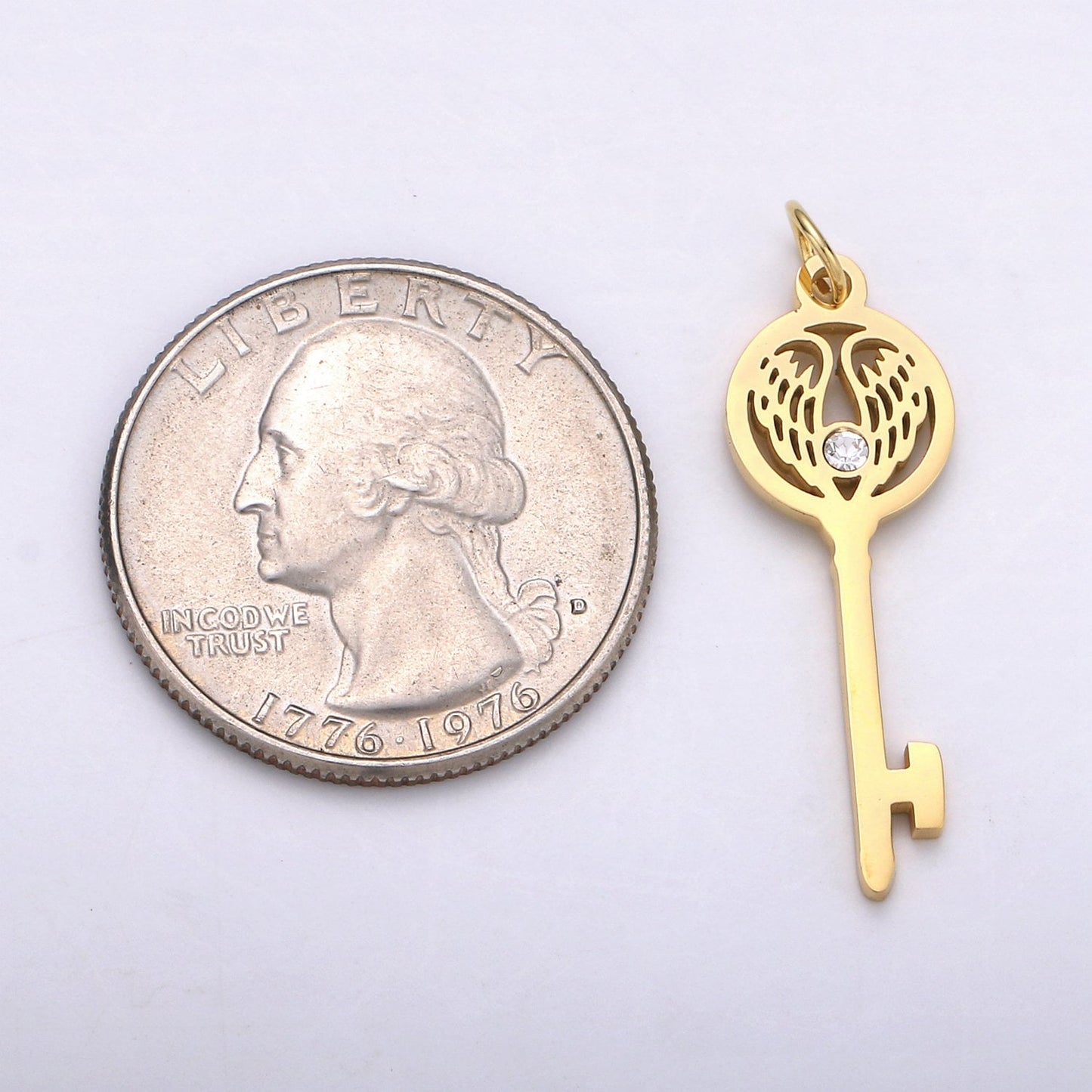 1pc Gold Key Pendant Charm, Dainty Wing Key Pendant Charm, Gold Key Pendant, For DIY Jewelry Making Supply, E-695