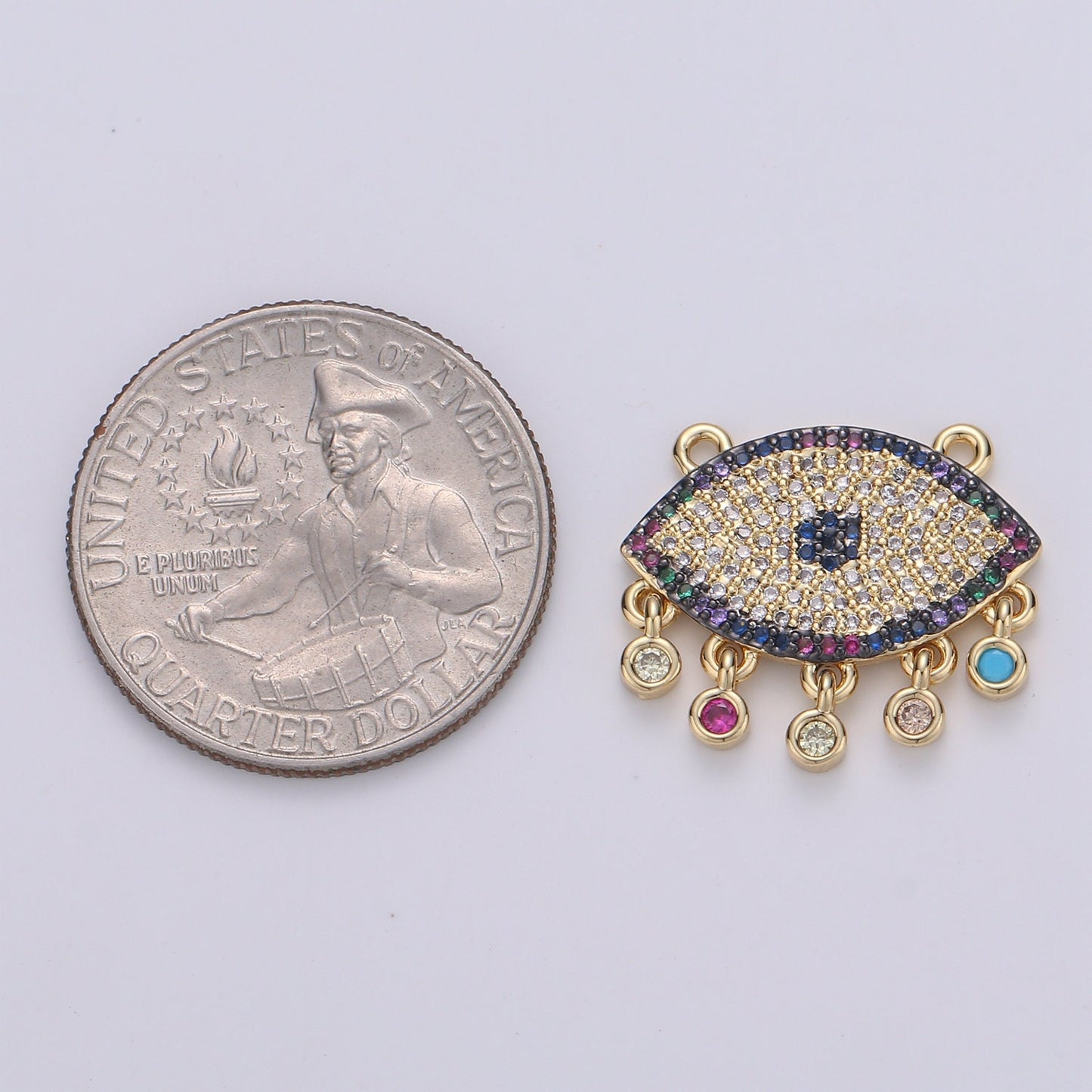 Multi color CZ Micro paved Gold Evil Eye Connectors, Rainbow Nazar Necklace Pendant, Necklace Connector Jewelry Craft Supply, Statement
