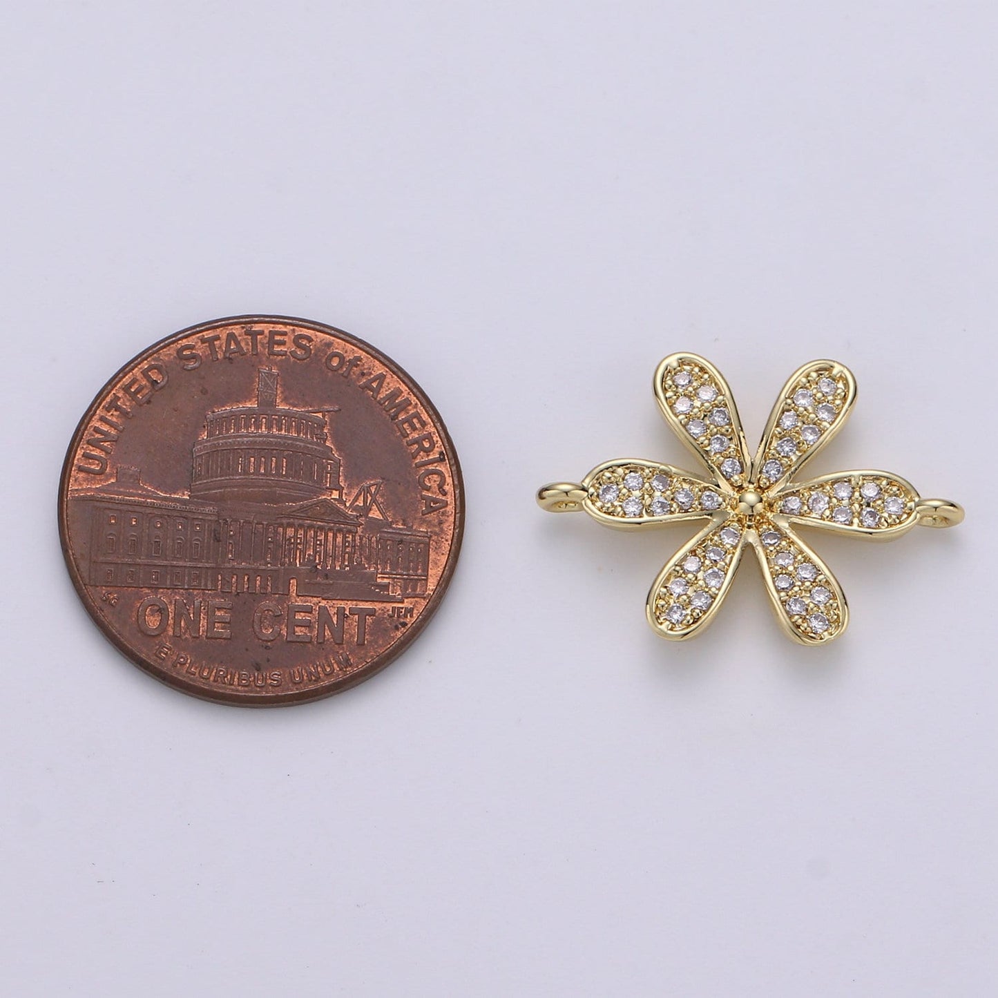 14K Gold CZ paved Connectors, Floral Charm Cubic Micro paved, Petal Jewelry Craft Supply, Spring, Jasmine, Nature Lover Gift