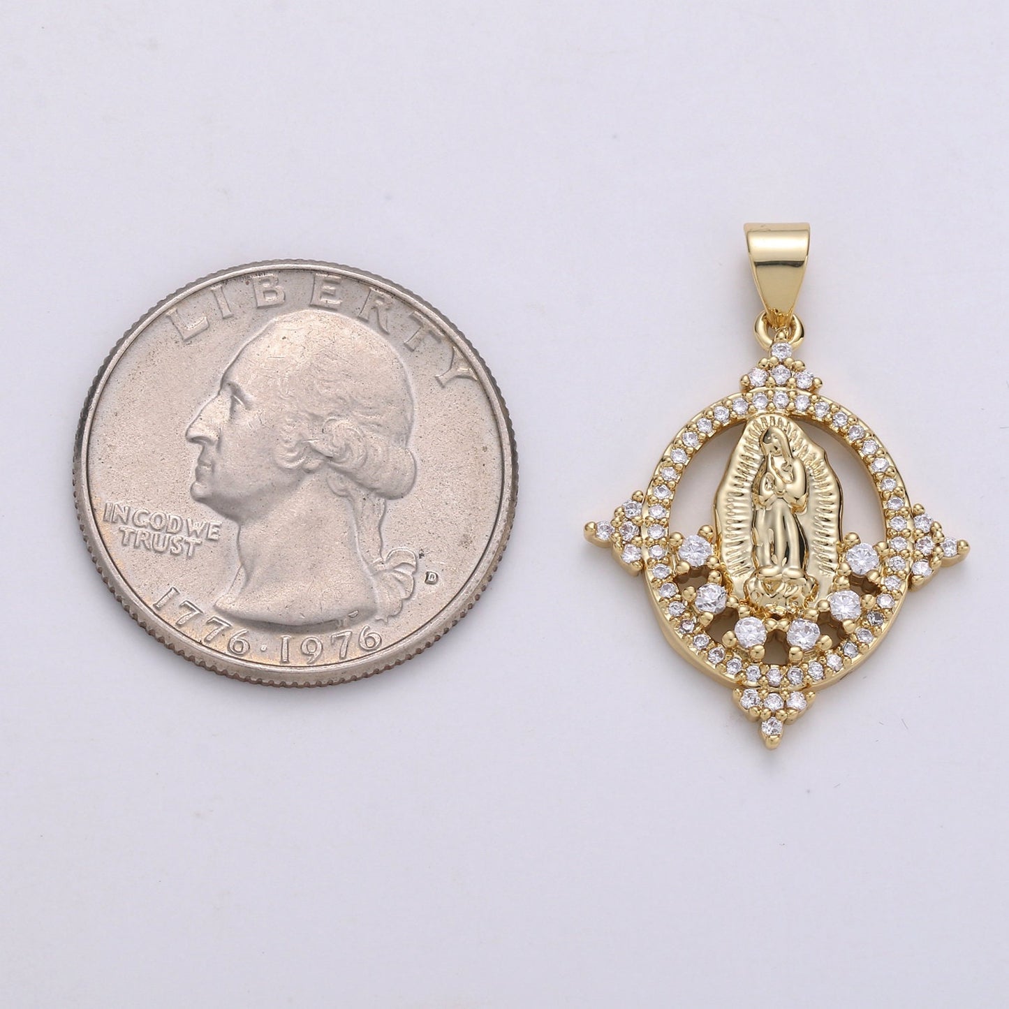 14K Gold Micro Pave CZ Charm, Bless Mother Mary Pendant, Cluster CZ Pendant Craft Supplies For Necklace Bracelet Jewelry Making