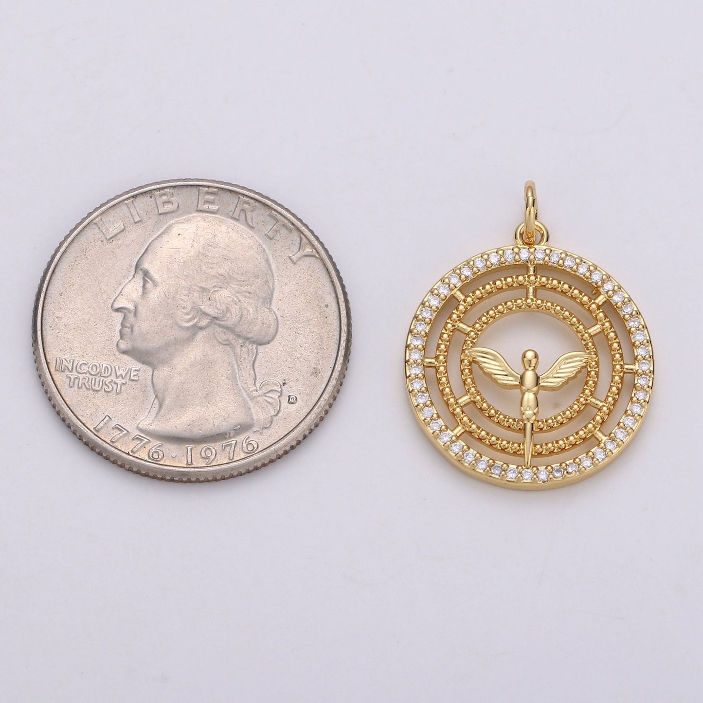24k Gold Angel Charm Micro Pave Cubic Angel Charm, Blessing Charms Angel Wings CZ Sparkle Gold Charm Dainty Minimalist Jewelry Ch1669