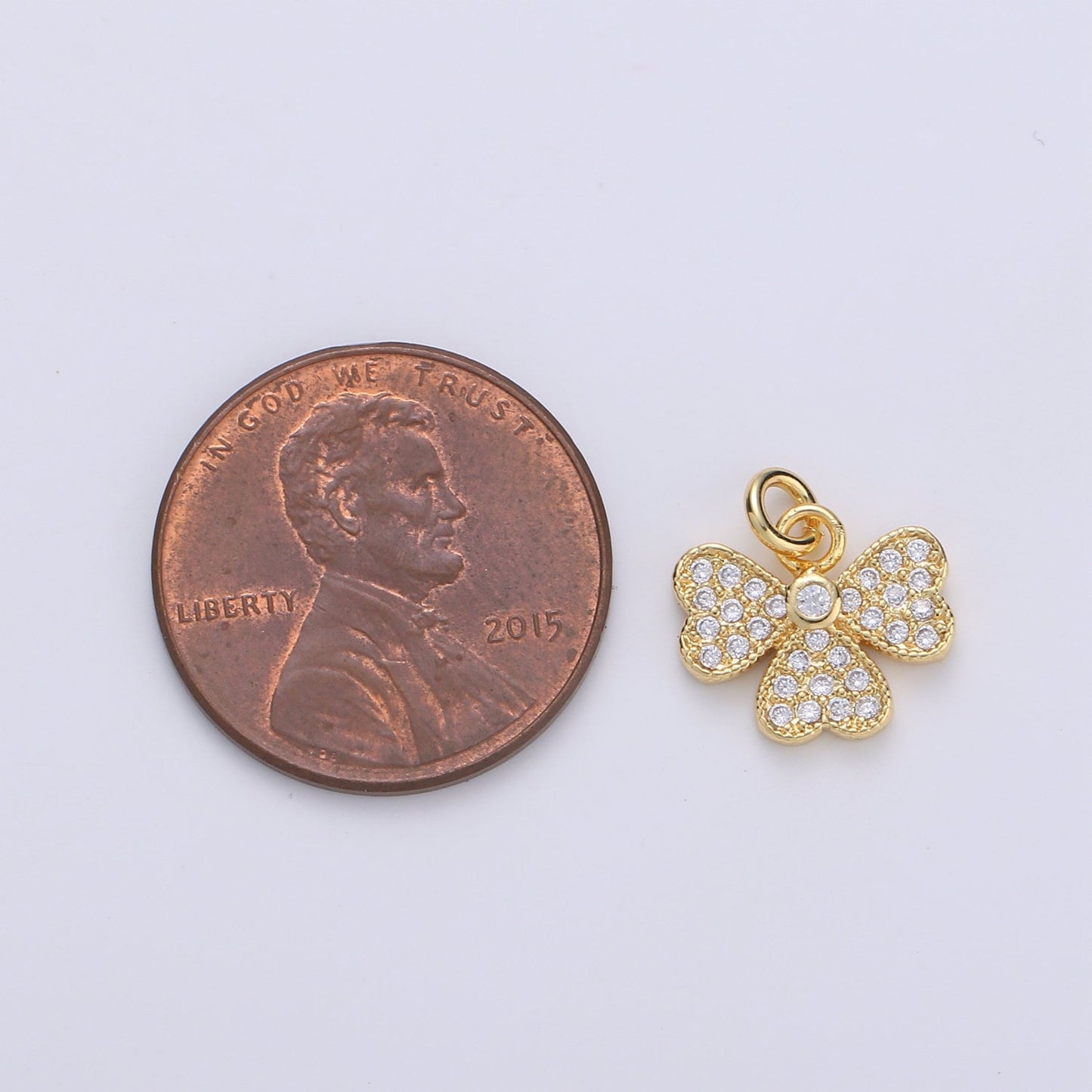 14k Gold Bow Charm Micro Pave Ribbon Charm, Clear Cubic Charms, CZ Gold Mini Charm, Dainty Minimalist Jewelry Supply