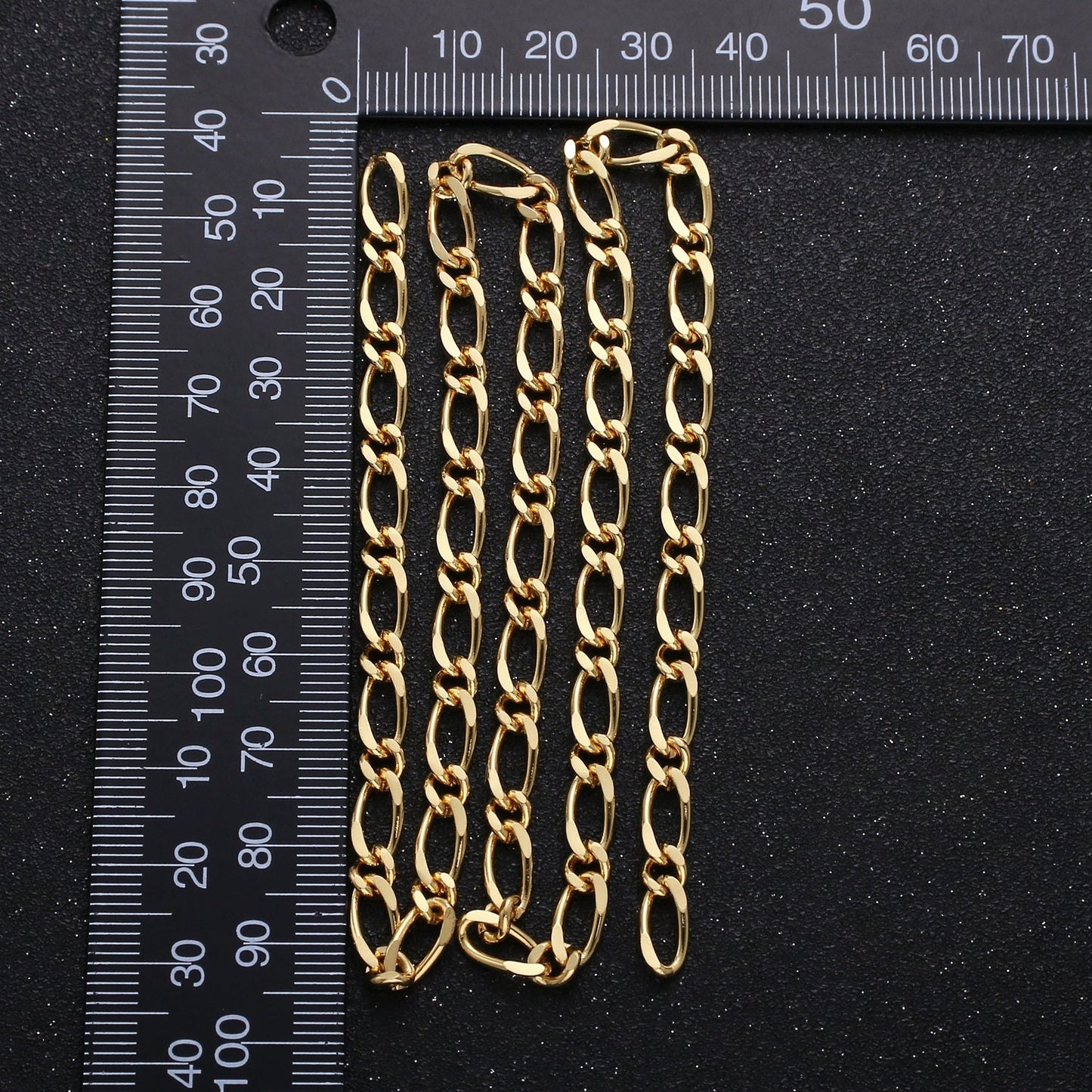 24K Gold Figaro Chain by Yard, Cable Figaro Chain by Foot, Wholesale bulk Roll Chain for DIY Jewelry,Thickness 1mm, 276