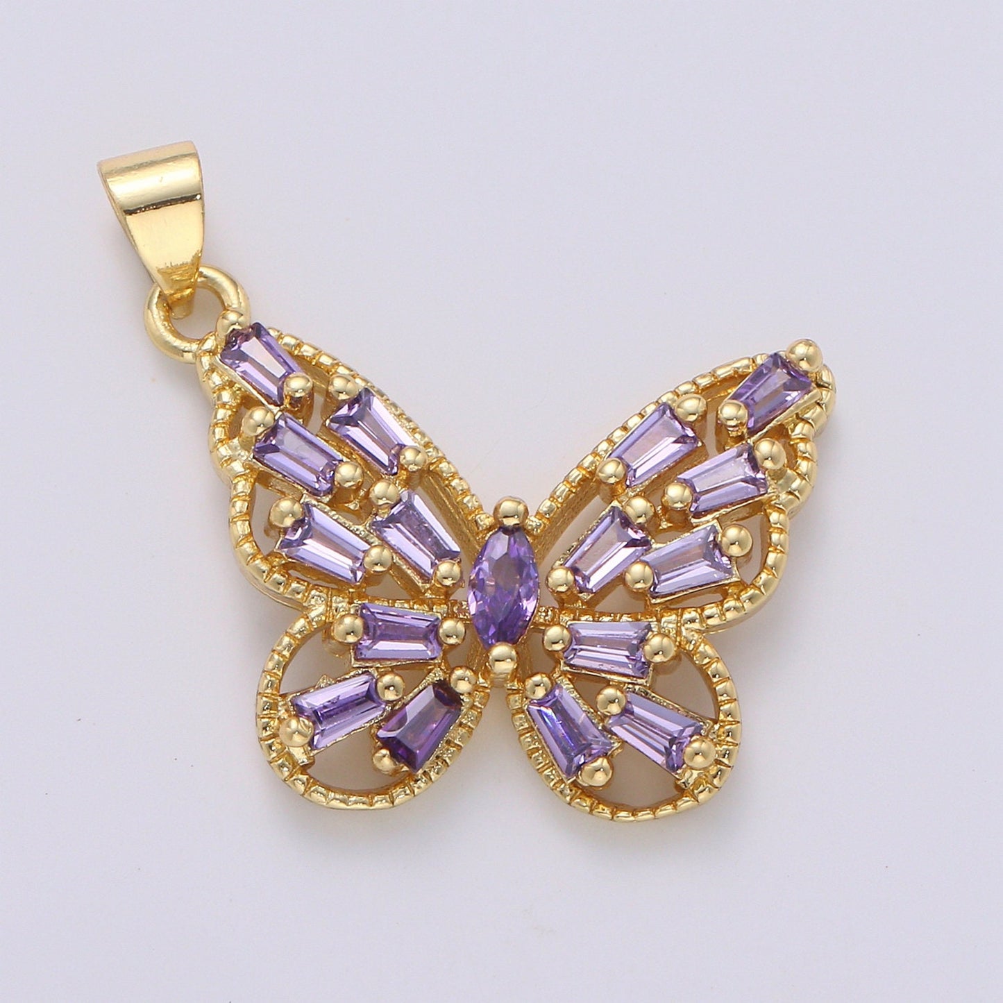 1pc 14k Gold Micro Pave CZ Butterfly Pendant Charm Micro Pave CZ Butterfly Pendant Charm Pendant Baguette CZ Pendant 1608