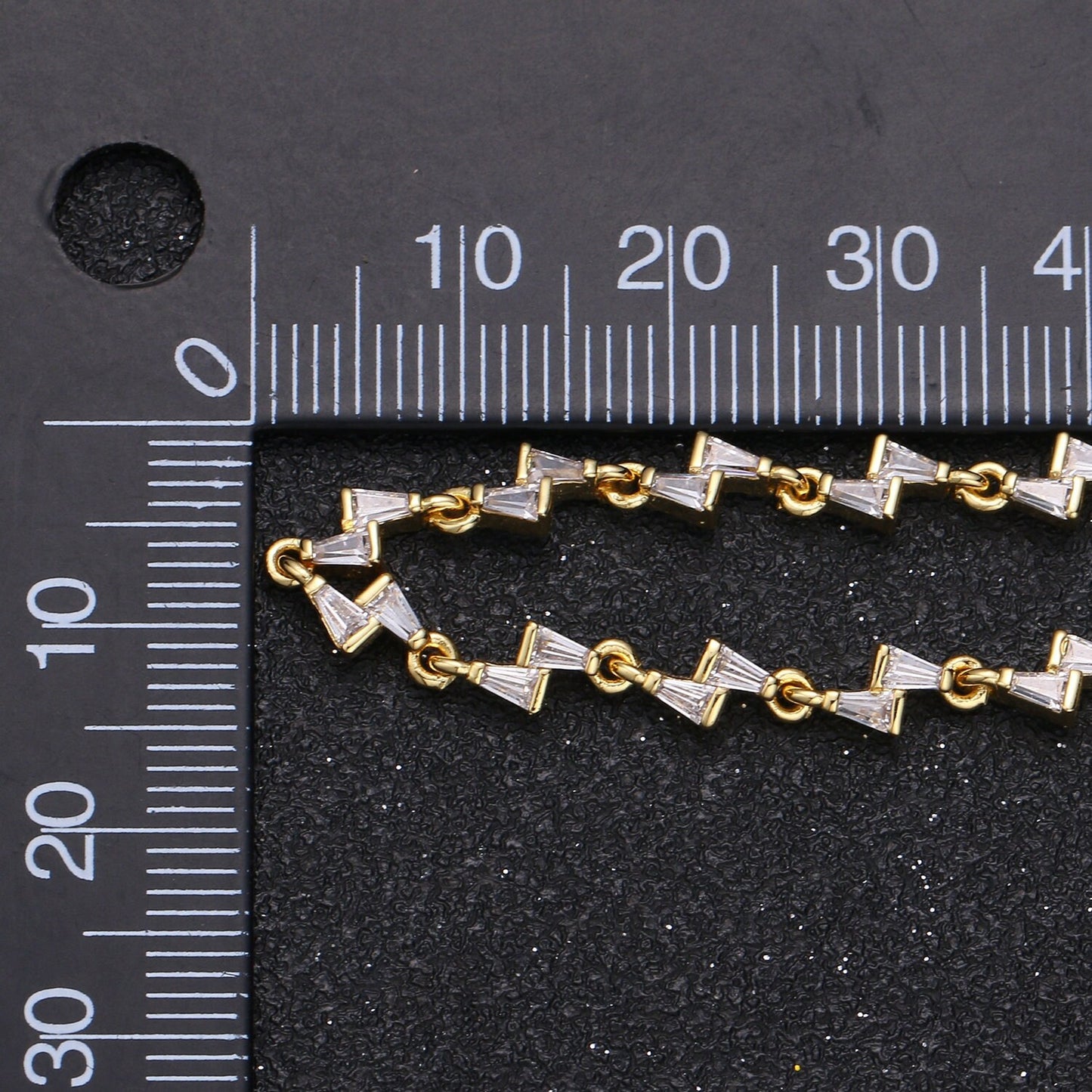 24K Gold Baguette CZ Bow Tie Chain, Lighting Cubic Chain, Dainty Specialty Link Chain by Foot, Chain size 10mmx4.2mm,Roll-317