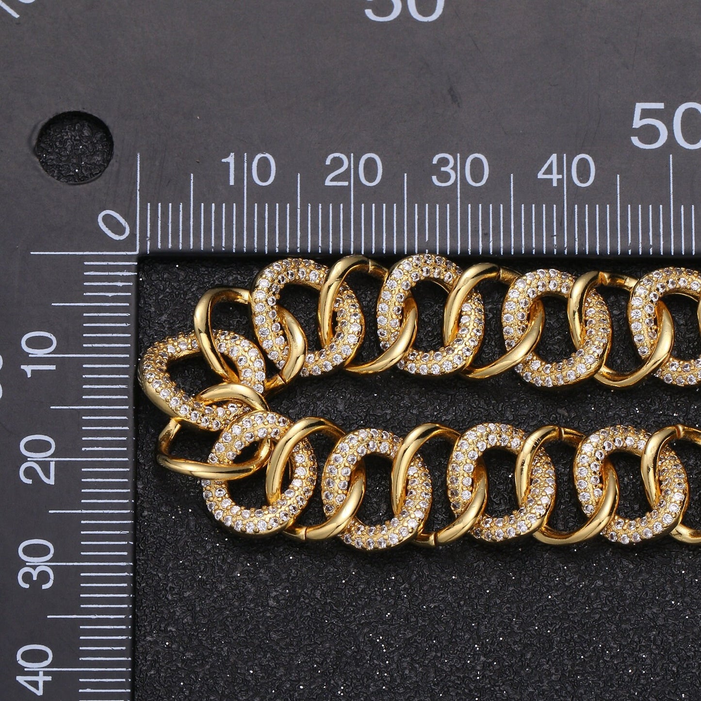 24K Gold Cluster CZ Rolo Cable Chain by Yard, Sand Cubic Cable Rolo Chain, Fancy Roll Chain for Jewelry Making,Roll-318