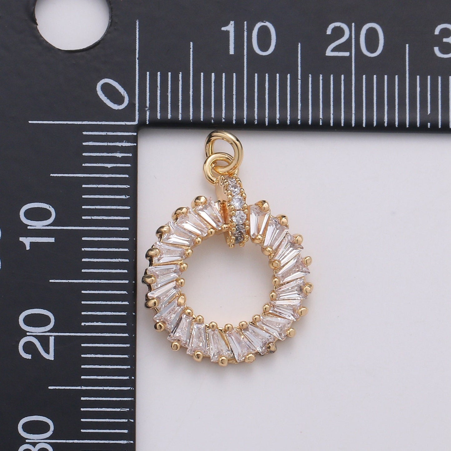 1pc Gold baguette CZ Wreath Charm, Micro Pave CZ Circle Pendant , Pendant, For DIY Jewelry, Rose Gold