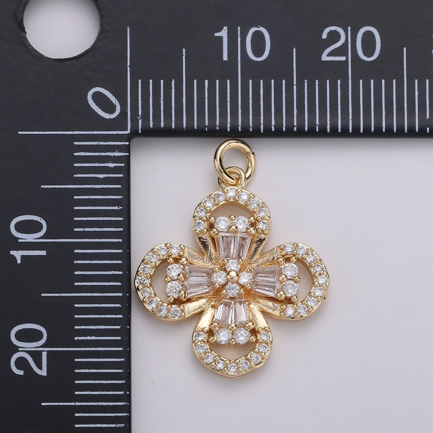 Baguette Micro Pave Charm 24K Gold Shamrock Cross Lucky Charm, Cubic Zircon Cluster Charm forNecklace Earring BraceletJewelry Ch 1056
