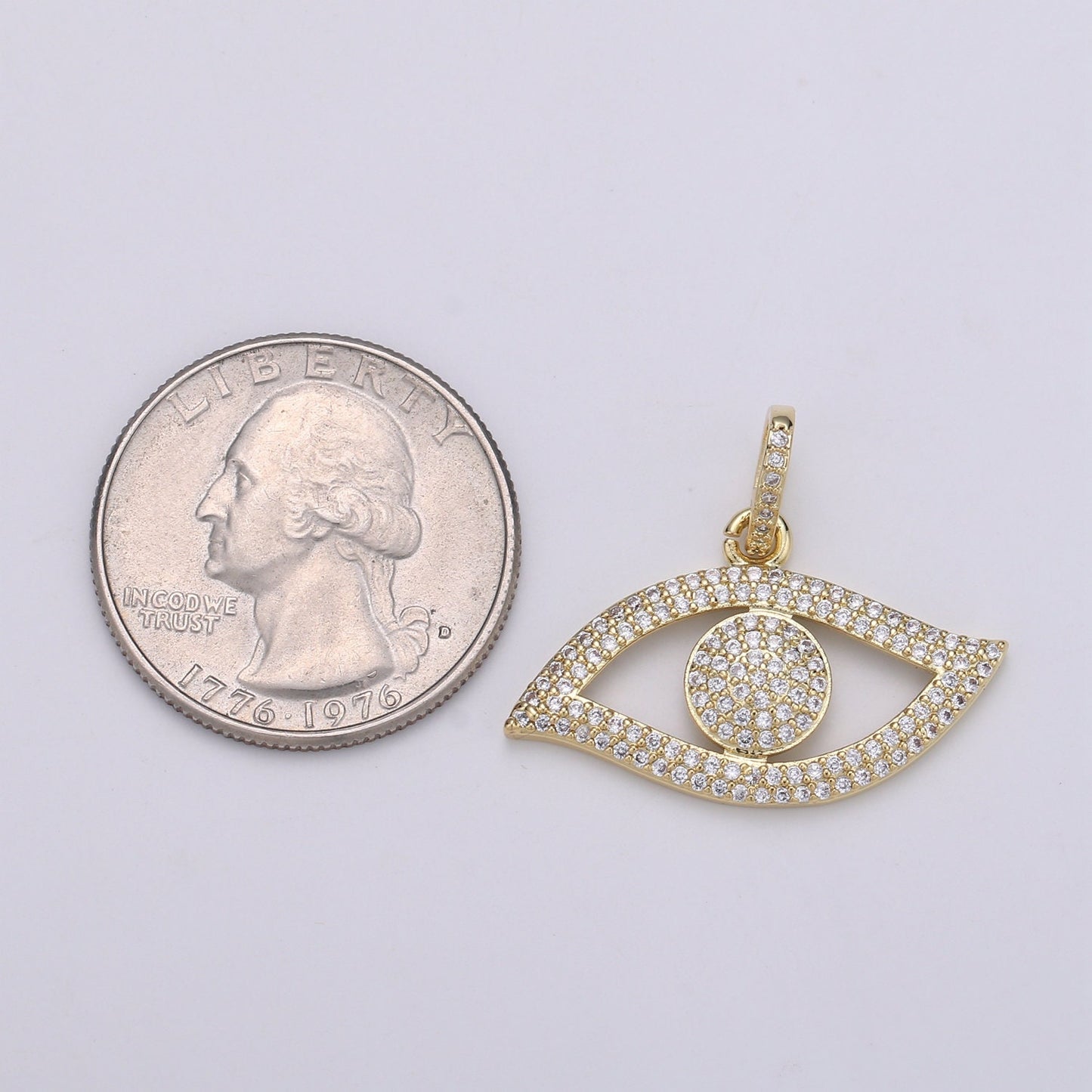14K Gold Evil Eye CZ Micro Pave Pendant, CZ Micro Pave Left Eye Charm, Cluster Cubic Oeil Pendant, Ojo Micro Pave Charm,