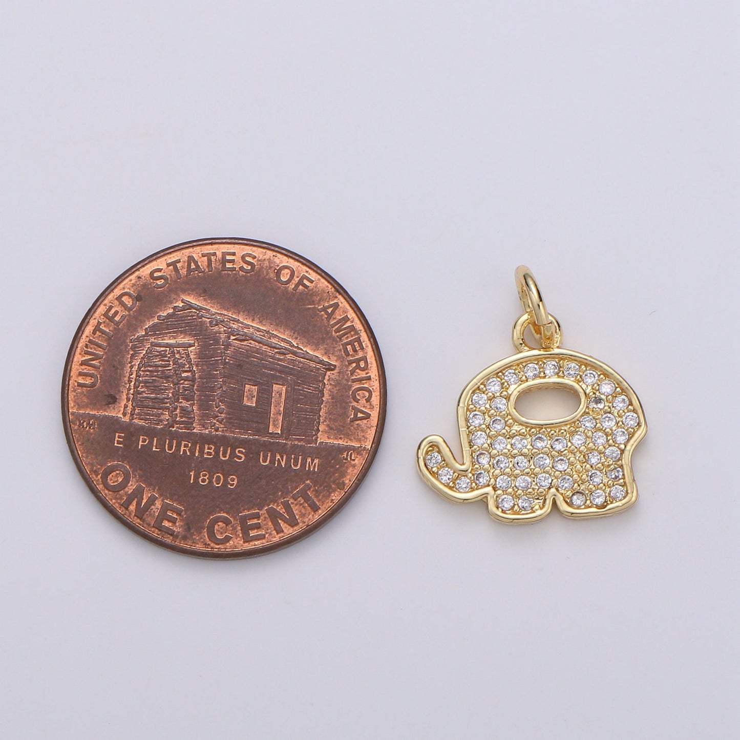 Elephant 14K Gold Charm Good Luck Charms, Micro Pave Deity Charm, Clear CZ Gold Charm, Wisdom Charm Dainty Jewelry Supply